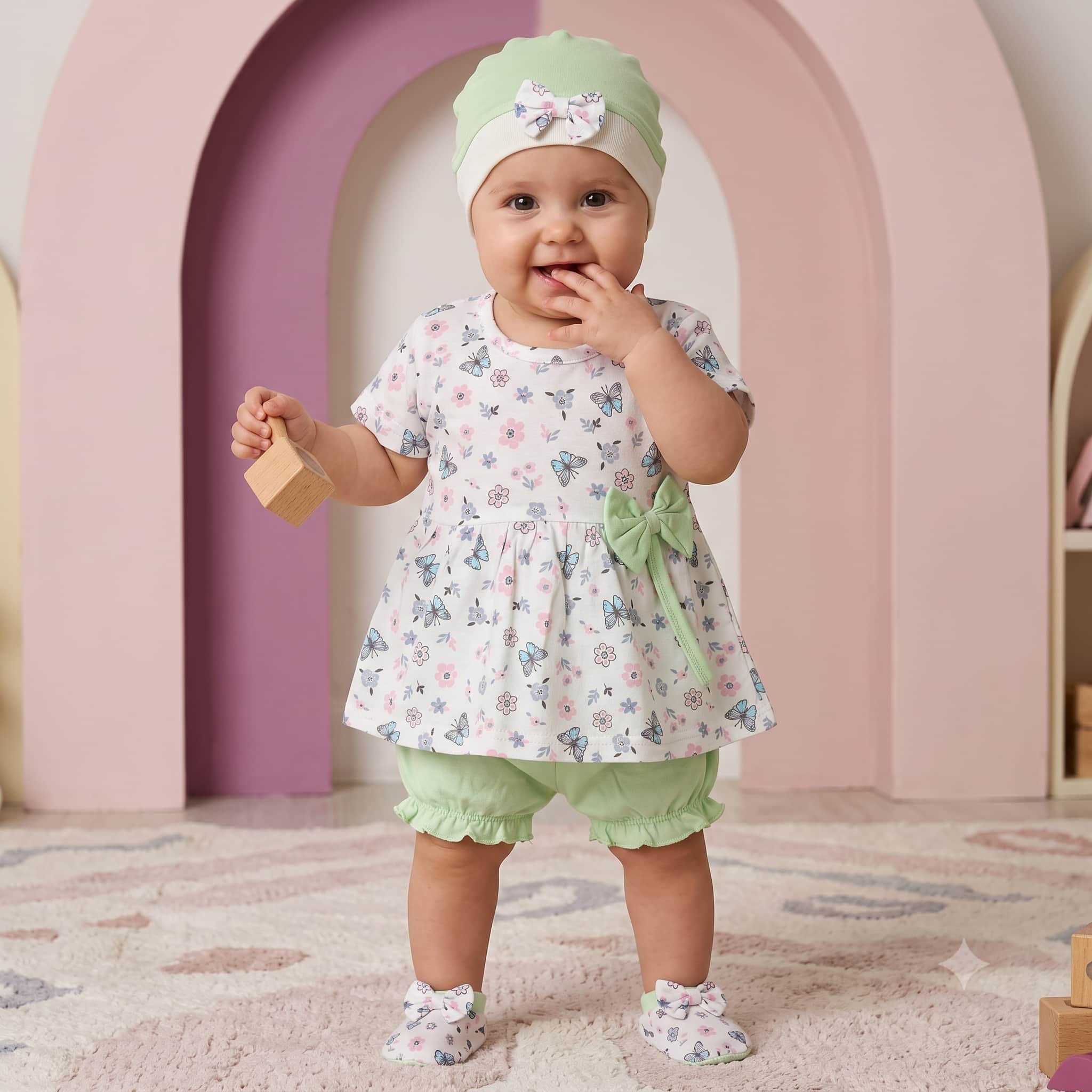 Pastel Wings Baby Girls Frock Set - White