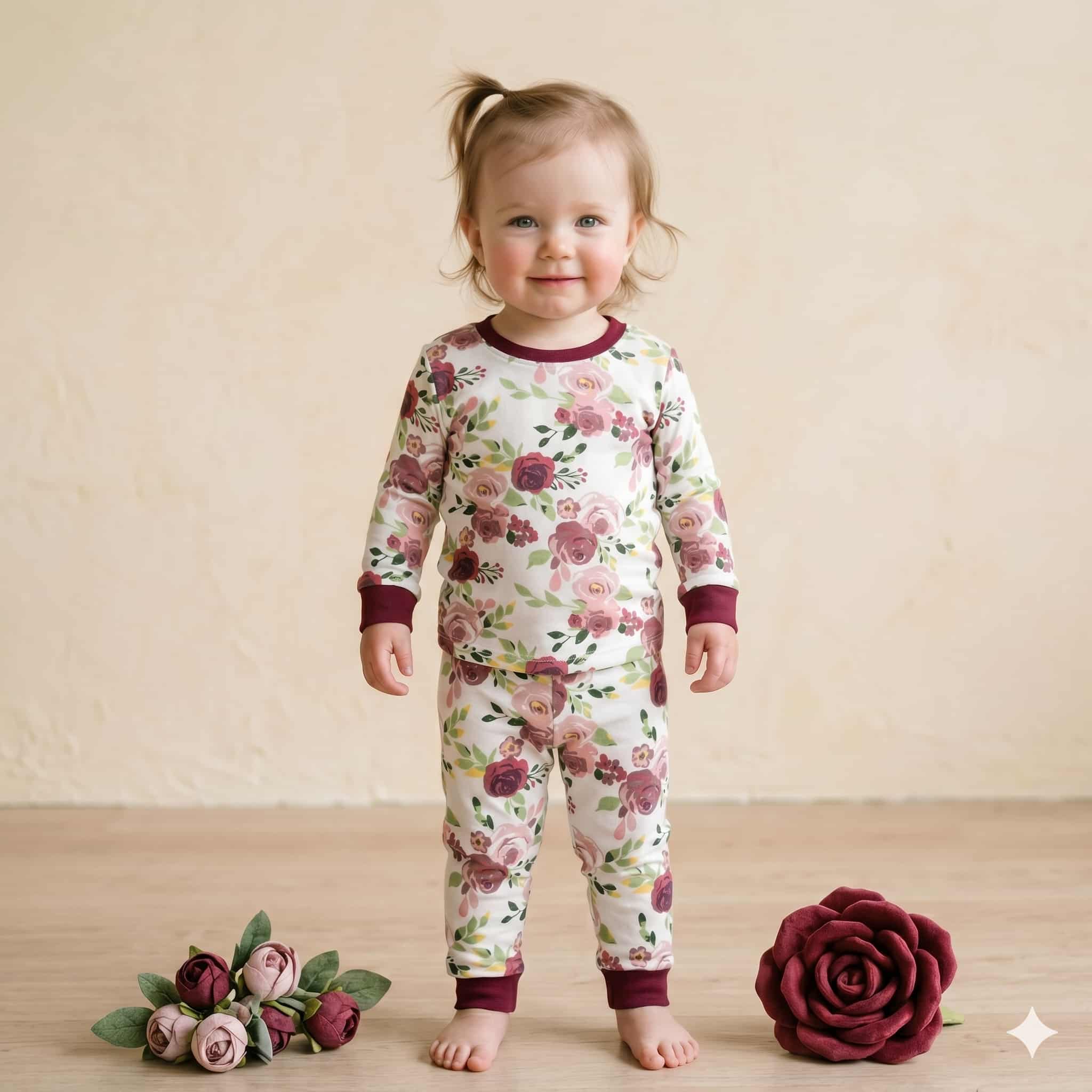 Autumn Bloom baby Girls Full Sleeves Pajama Set - Cream