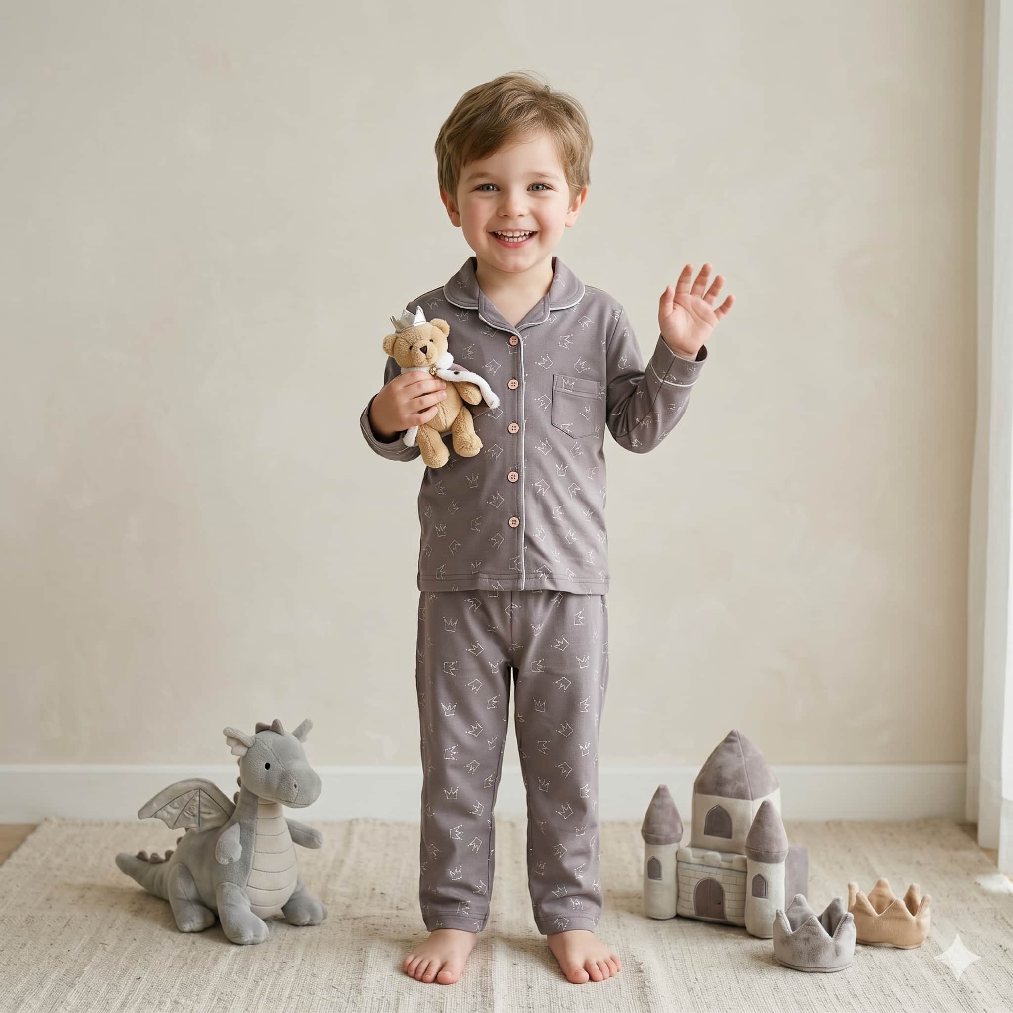 Royal Rest Full sleeves Boys Button Pajama Set - Purple