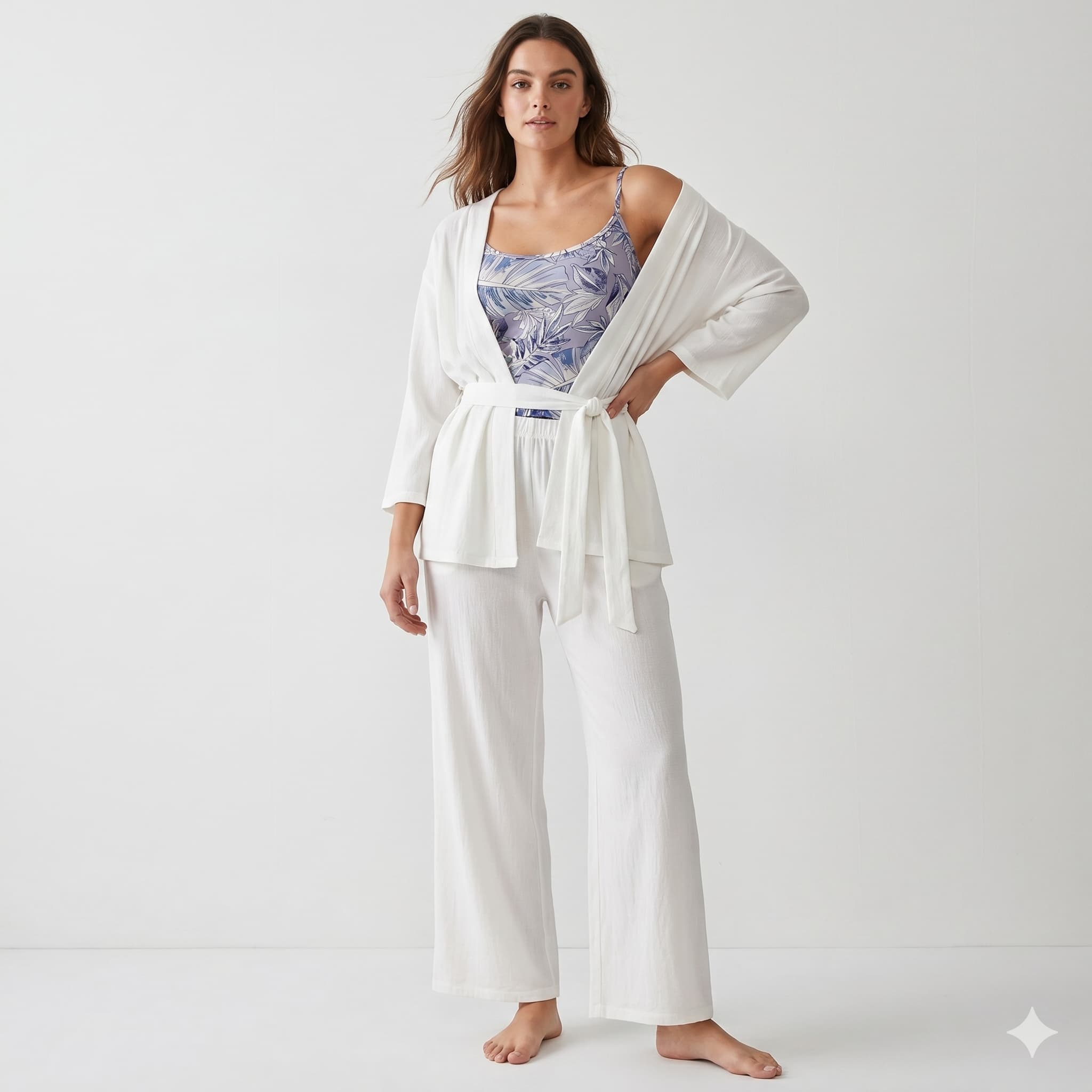 Lilac Oasis Women 3 Pcs Pajama Set - White