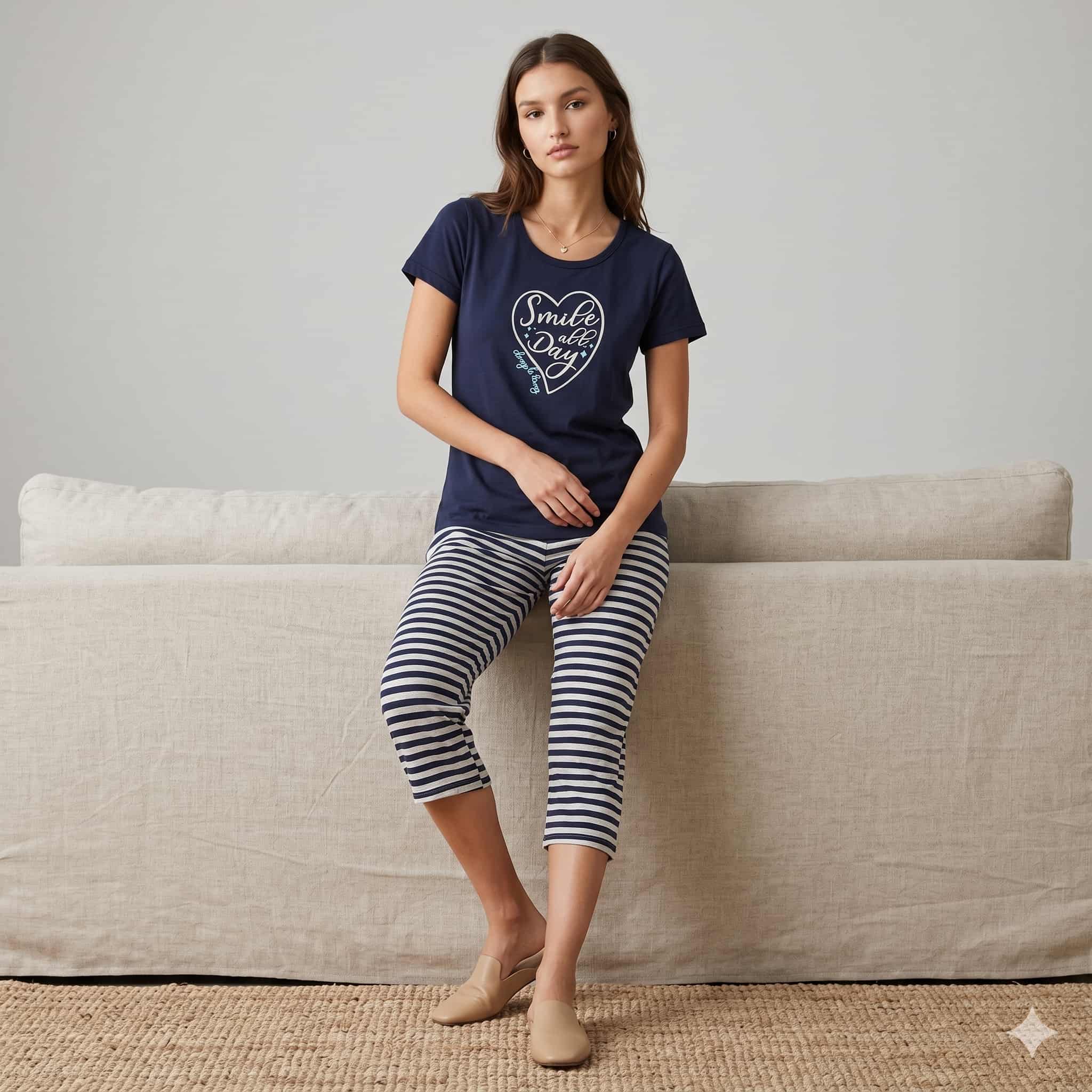 Happy Charm Women Half Sleeves Pajama Set - Navy