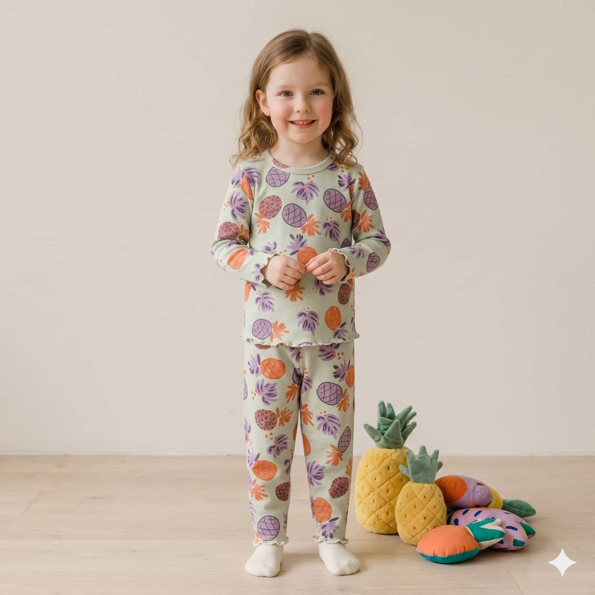 Tropical Bliss Girls Full Sleeves Pajama Set – Pastel Mint