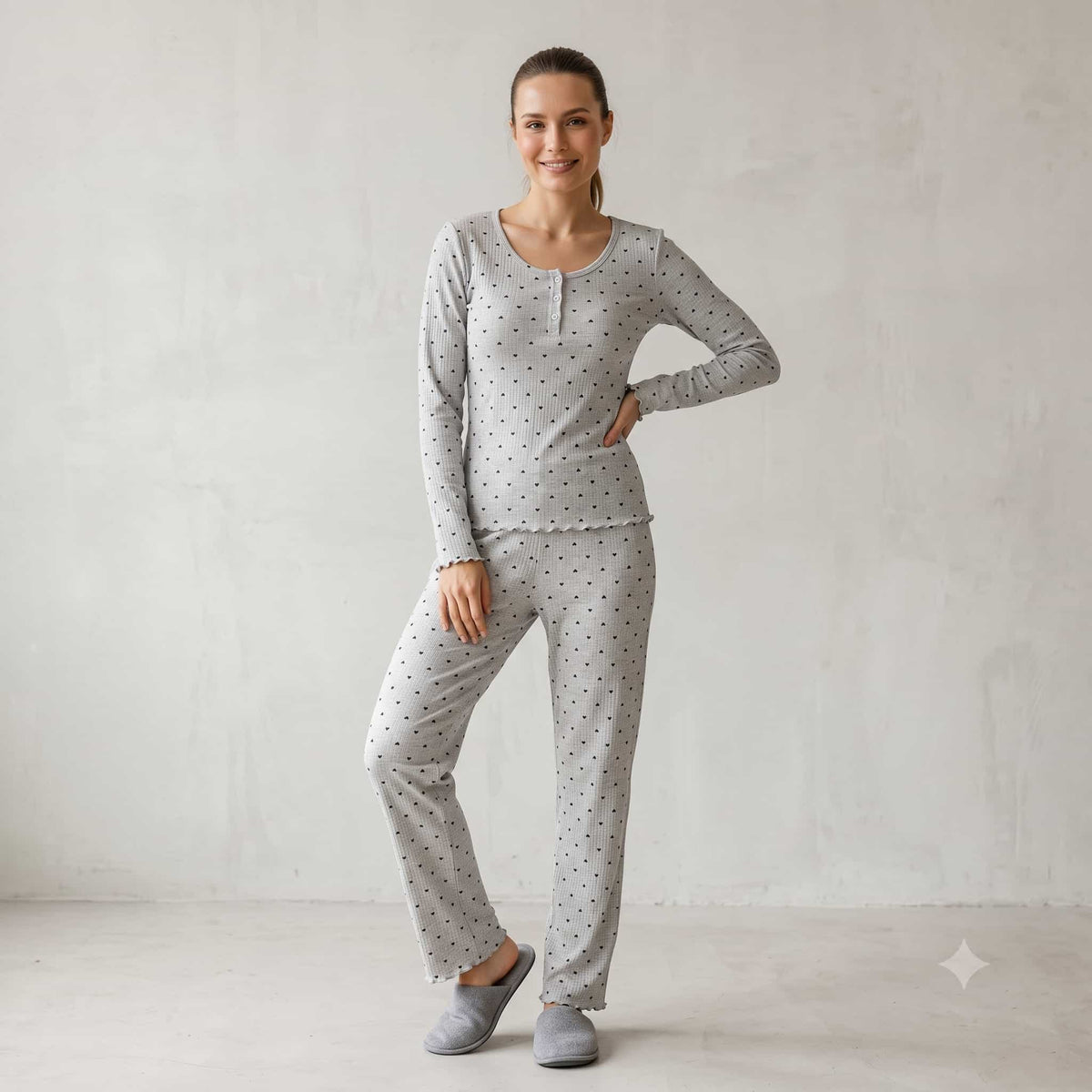 Heartline Women Full Sleeves Pajama Set – Light Grey