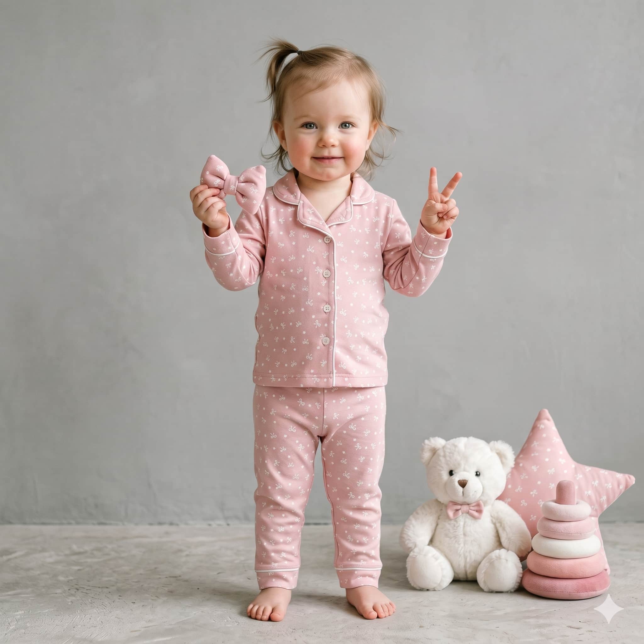 Sweet Bows Baby Girls Full Sleeves Pajama Set - Pink