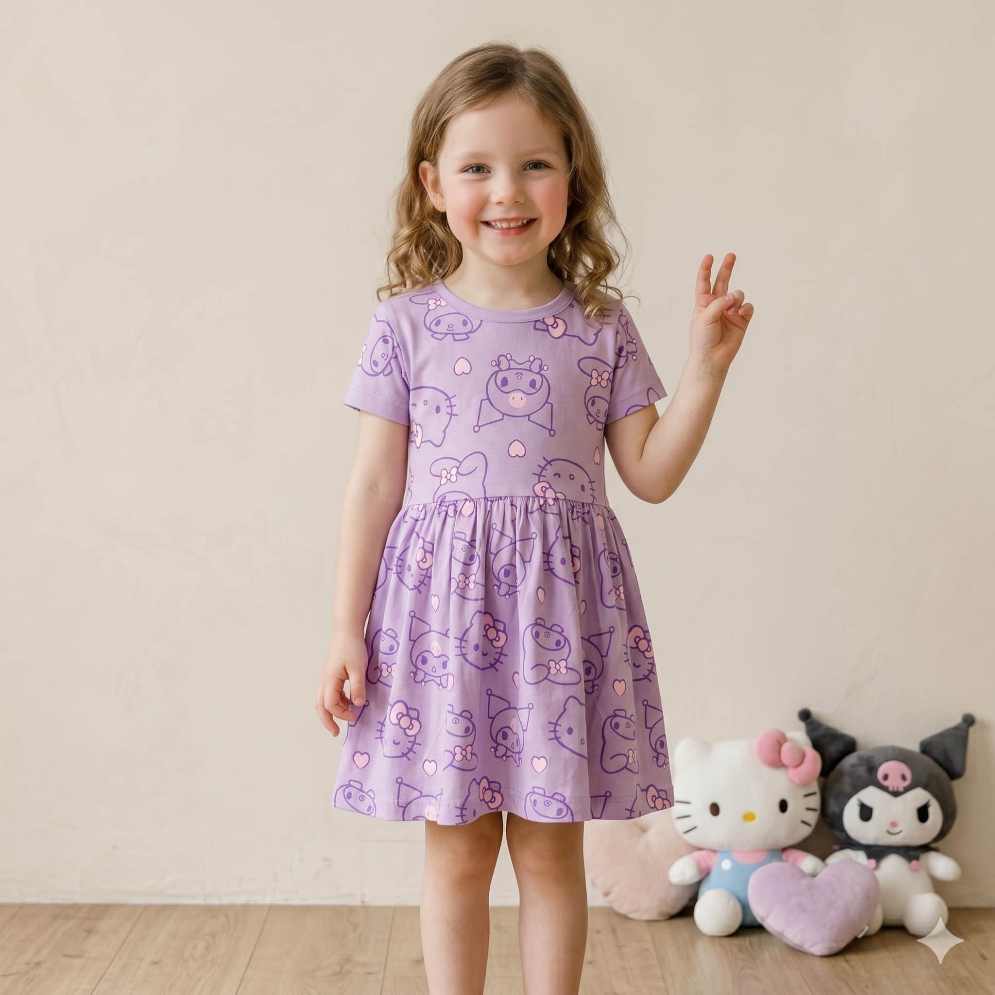 Kuromi Lining Girls Frock - Purple