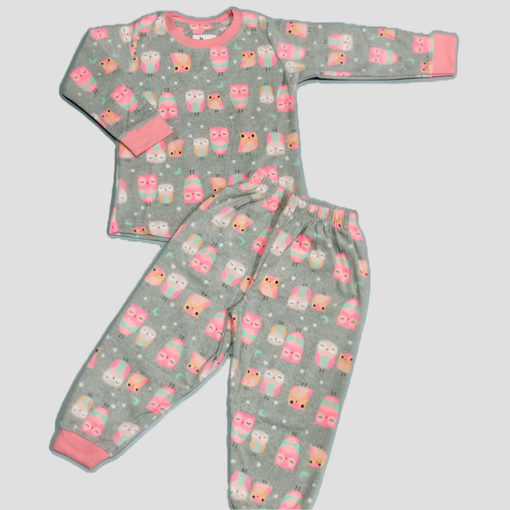 Dozing owl Girls Fleece Pajama Set - Grey