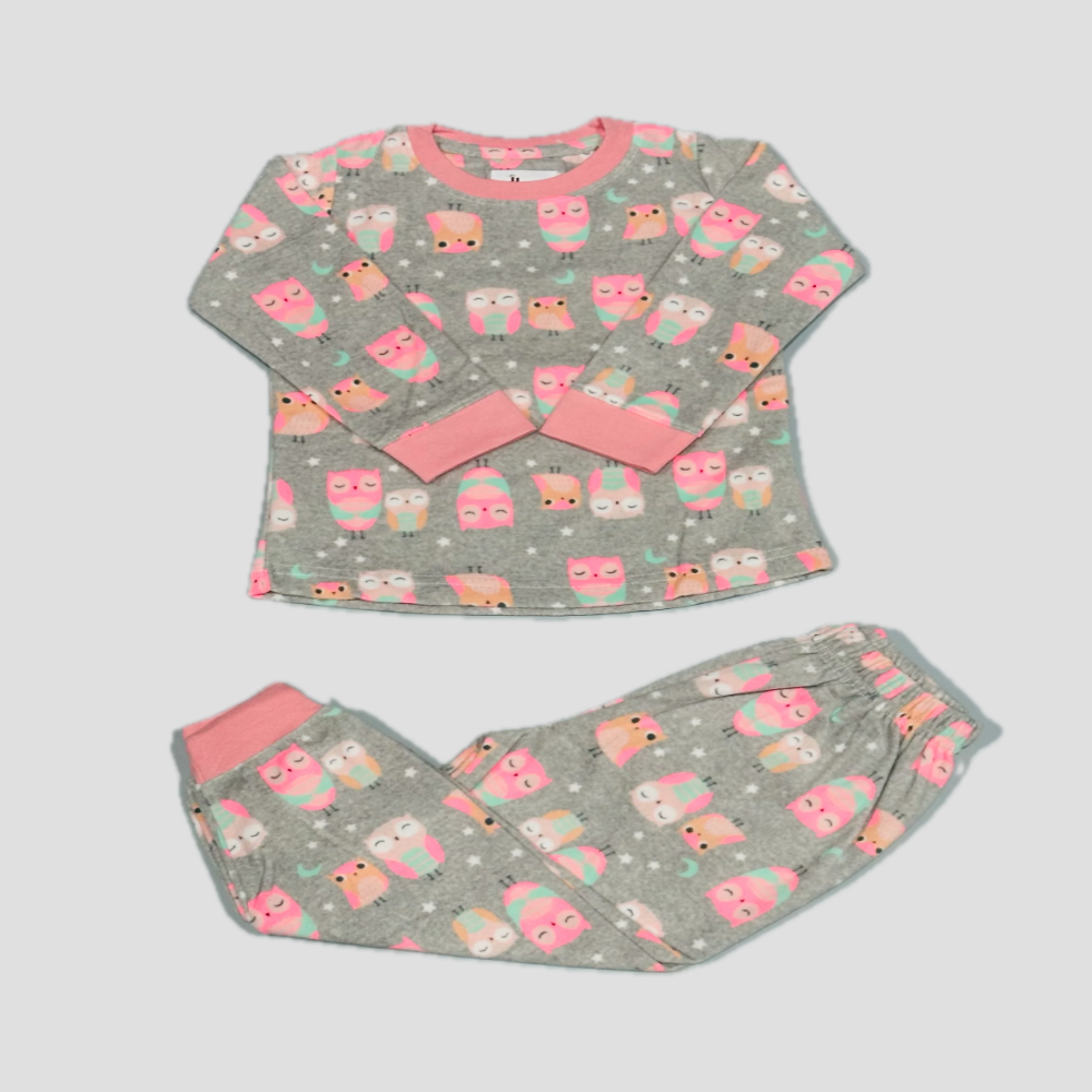 Dozing owl Girls Fleece Pajama Set - Grey