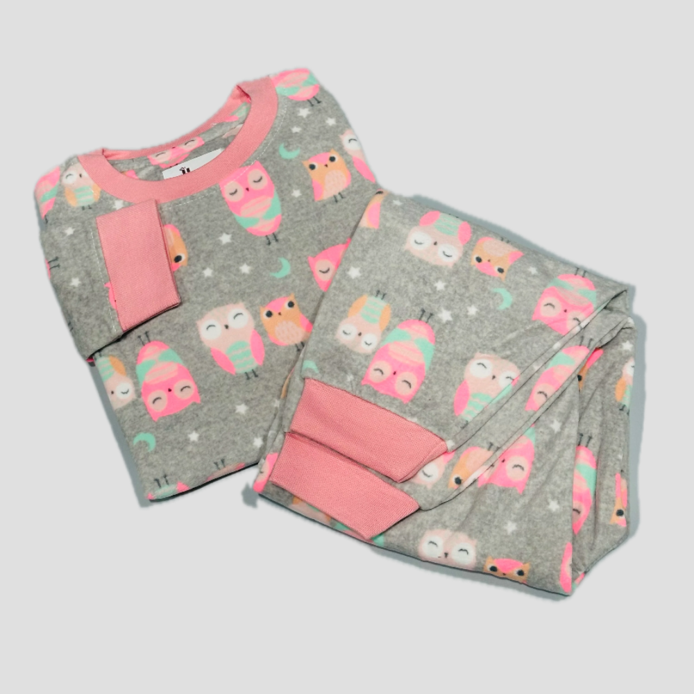 Dozing owl Girls Fleece Pajama Set - Grey