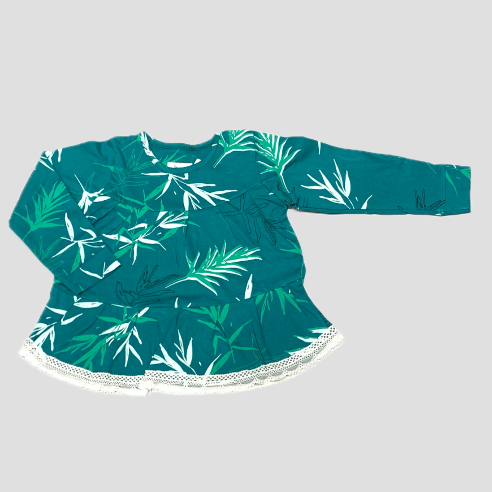 Pine Girls Full Sleeves laced pajama set - Green