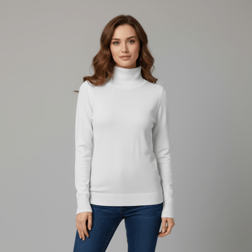 Turtle Neck Women Sweater-White