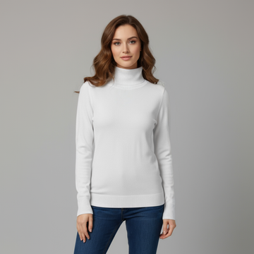 Turtle Neck Women Sweater-White