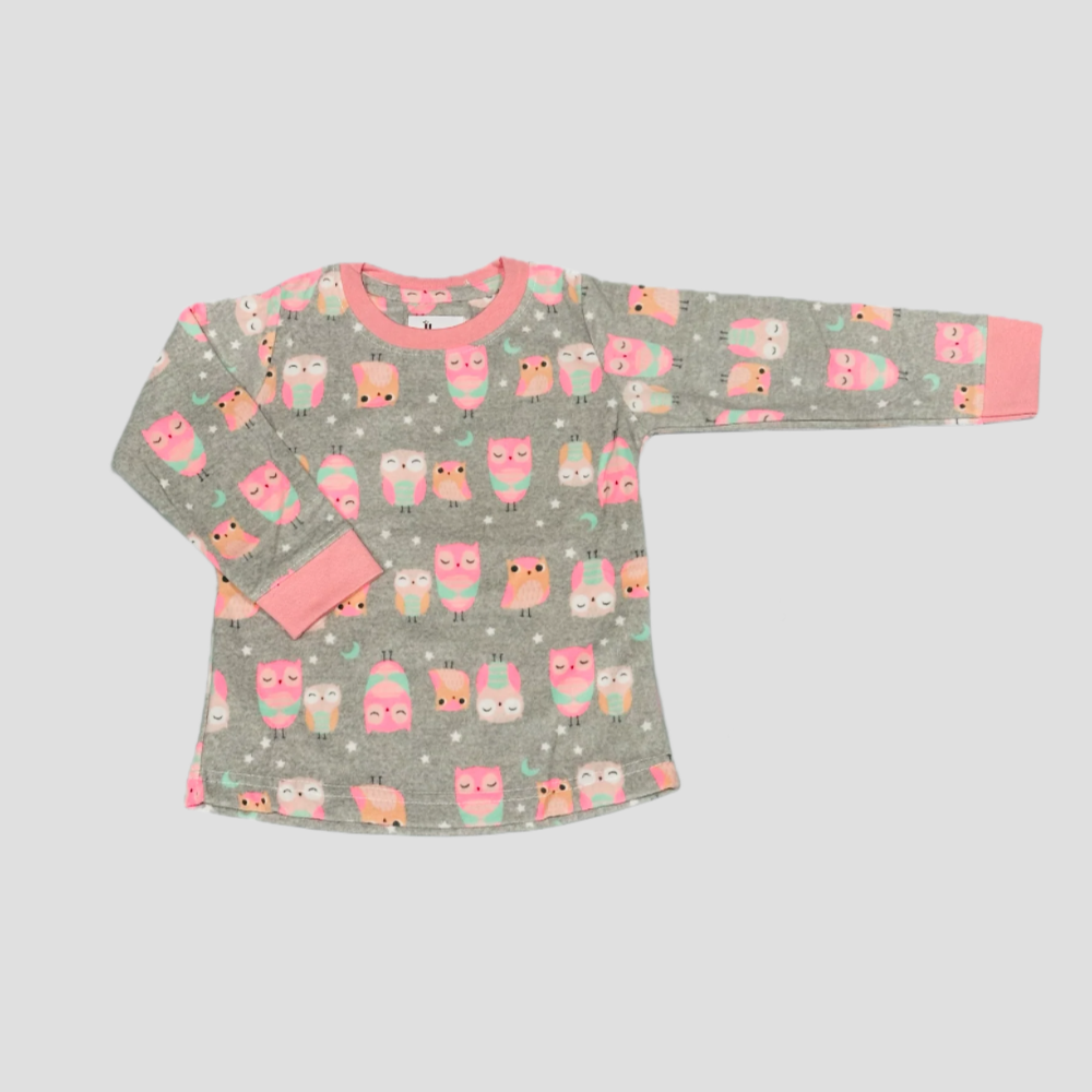 Dozing owl Girls Fleece Pajama Set - Grey