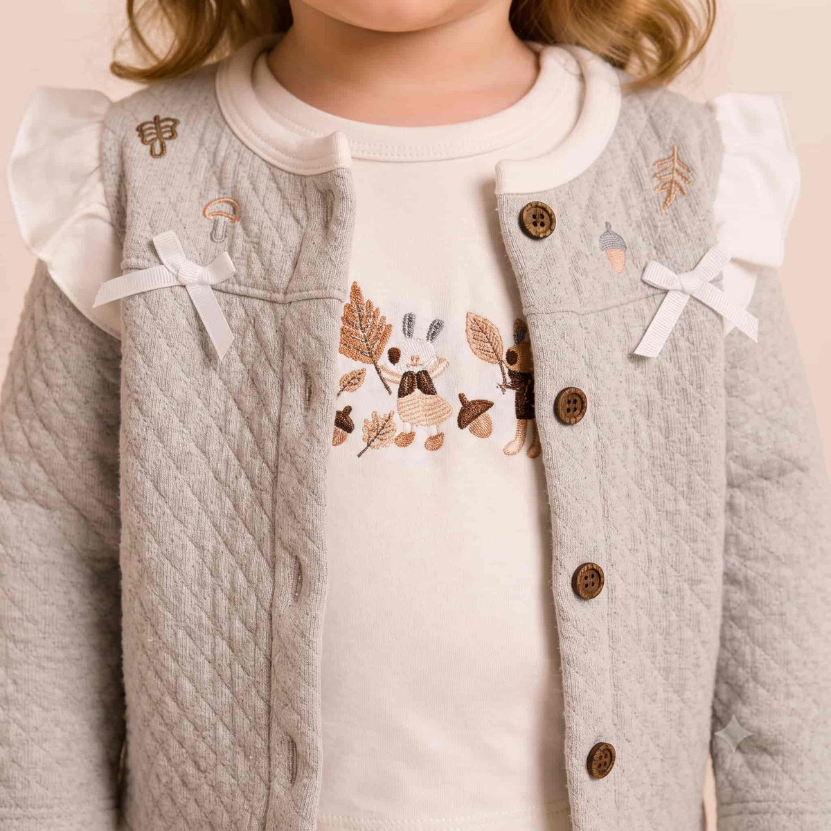 Woodland Whimsy Baby Girls Winter Full Sleeves Pajama Set – Grey & Cream