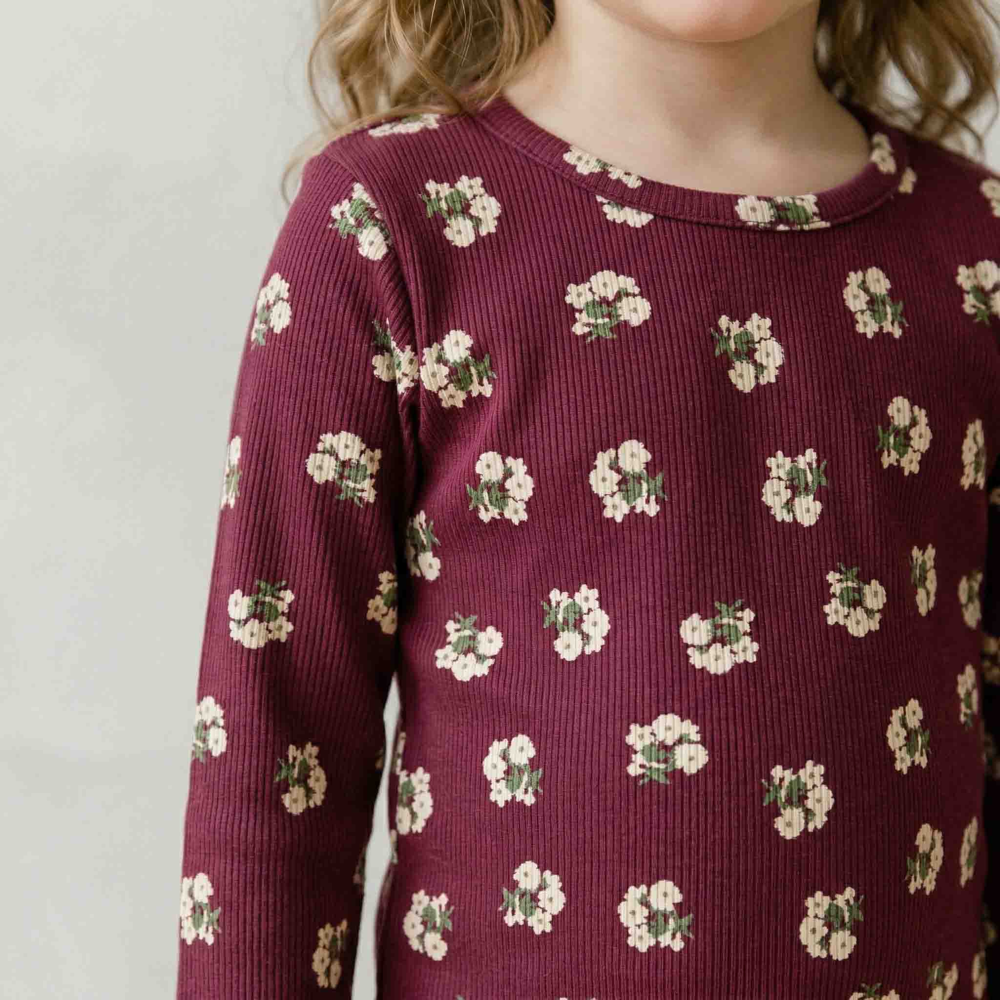Little Bouquet Girls Full Sleeves Pajama Set - Maroon