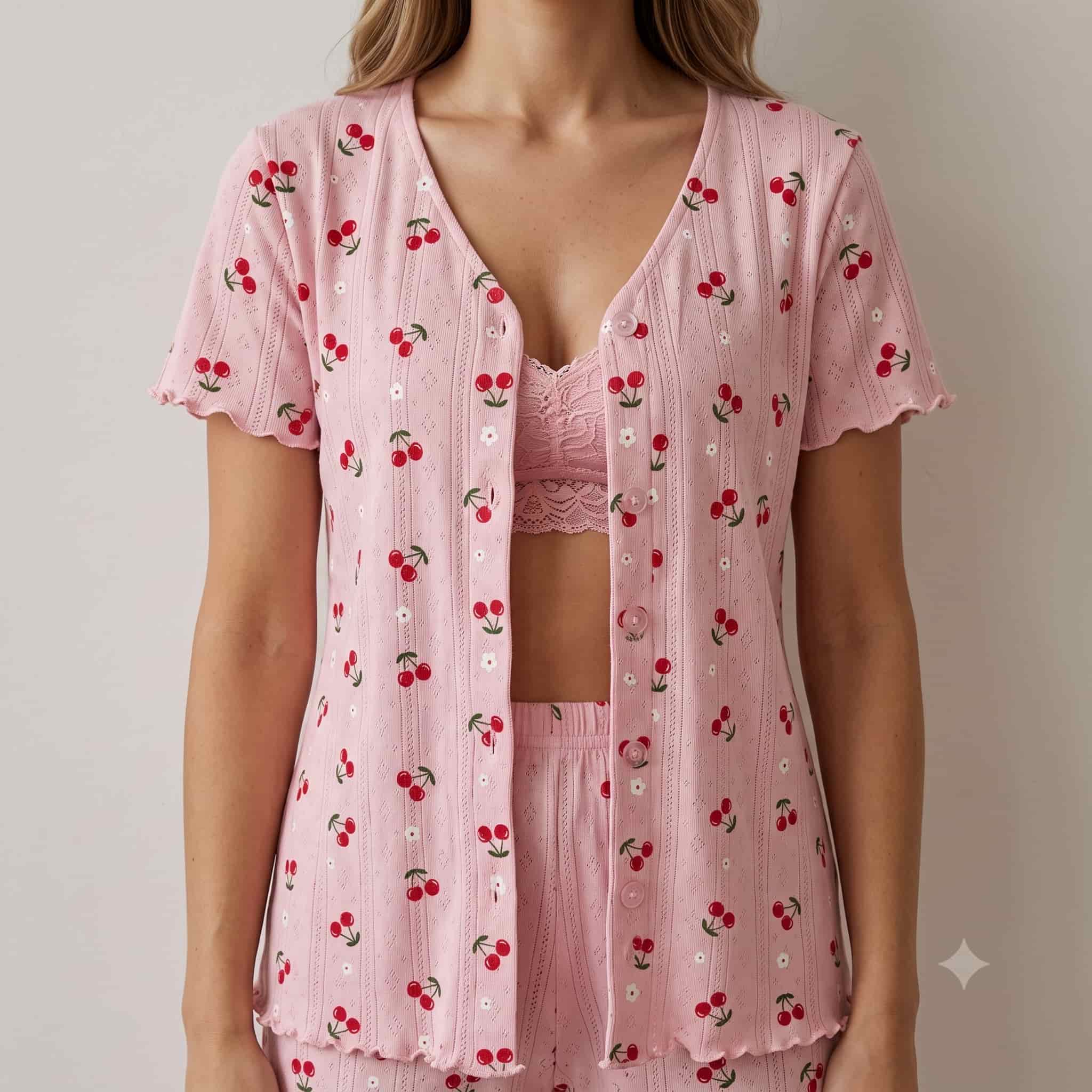 Cherry Blossom Women Half Sleeves Pajama Set – Baby Pink