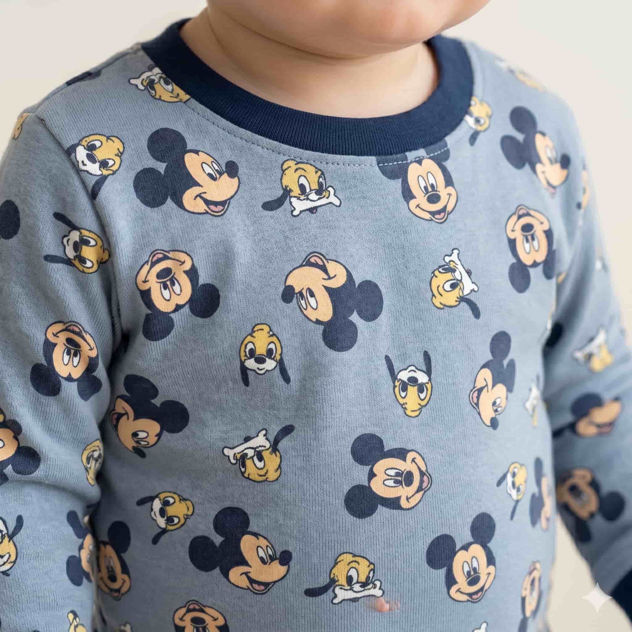 Disney Mickey Mouse Baby Boys Full Sleeves Pajama Set - Dusty Blue