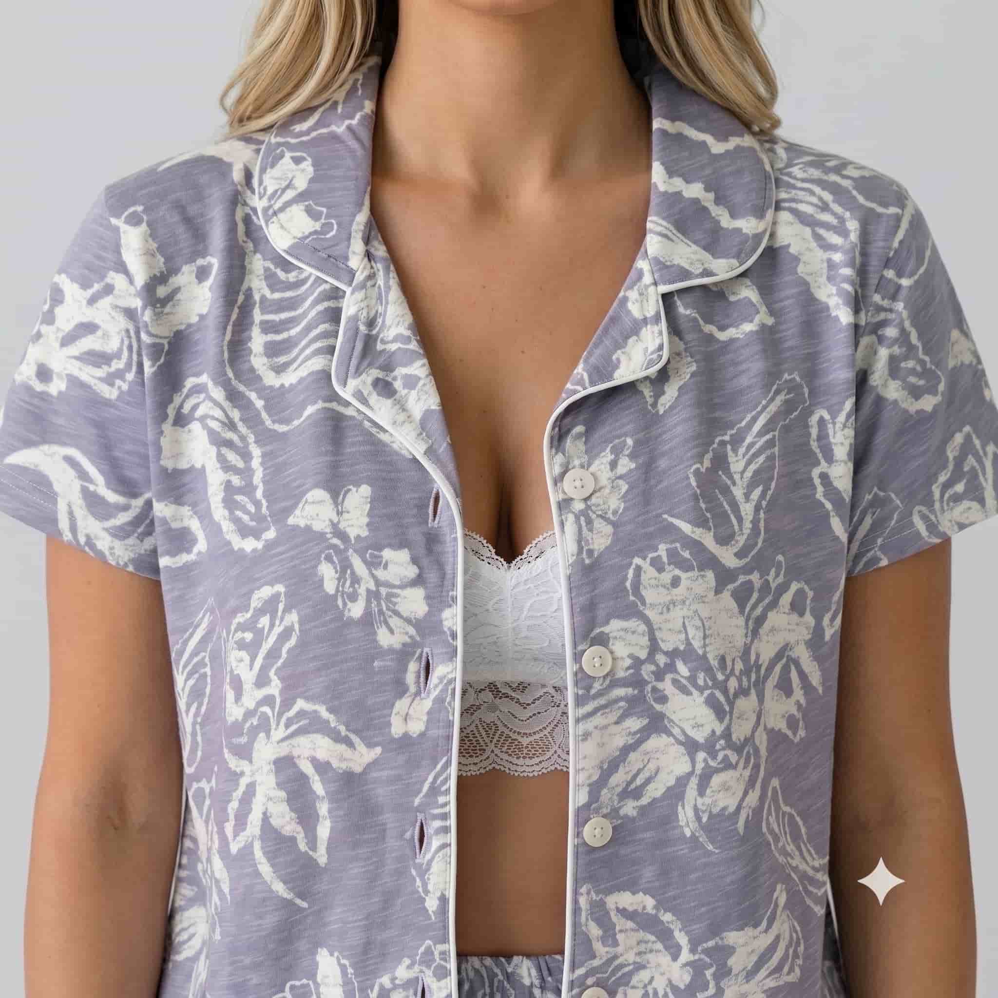 Indigo Bloom Women Half Sleeves Pajama Set - Lavender Grey