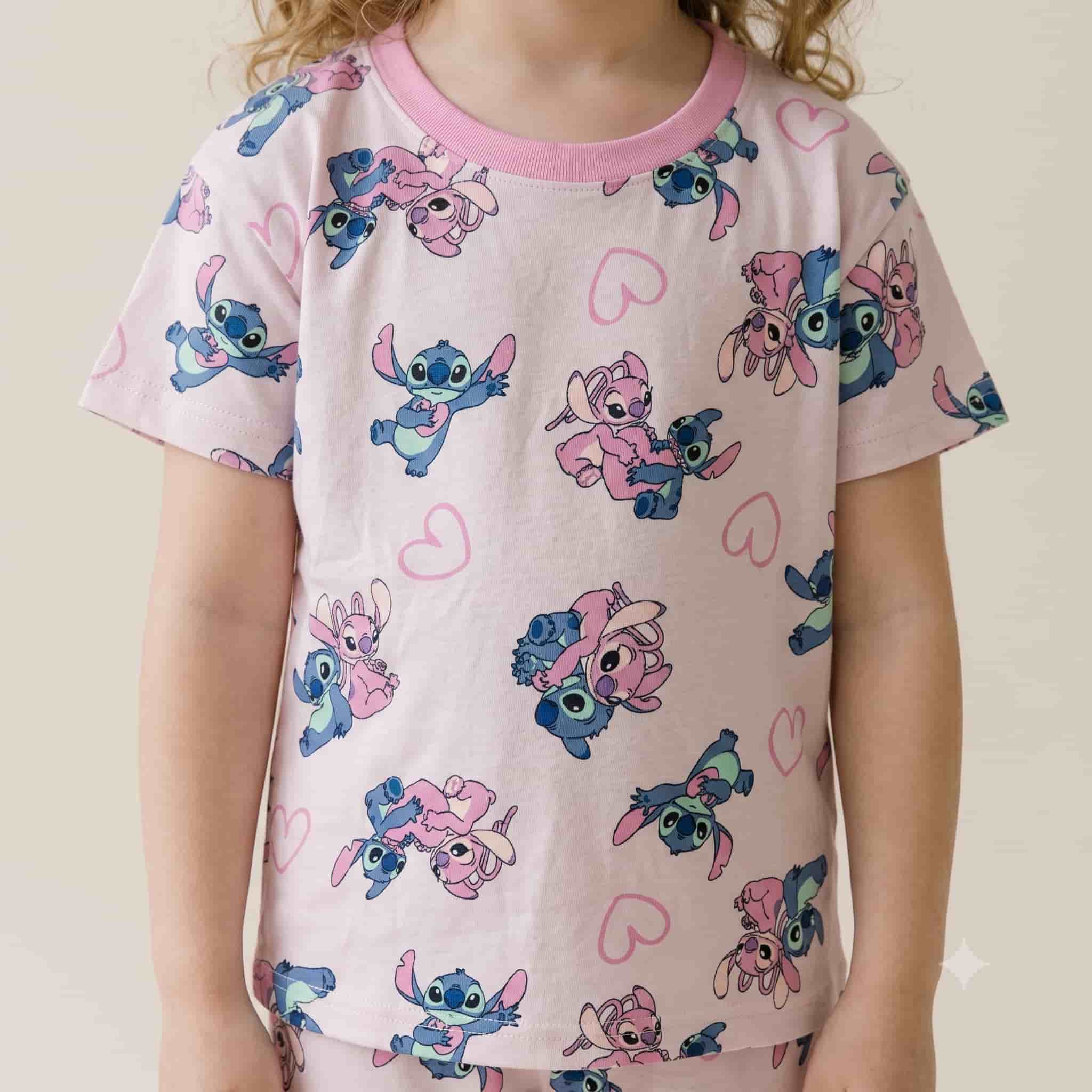 Stitch & Angel Girls Half Sleeves Pajama Set - Pink