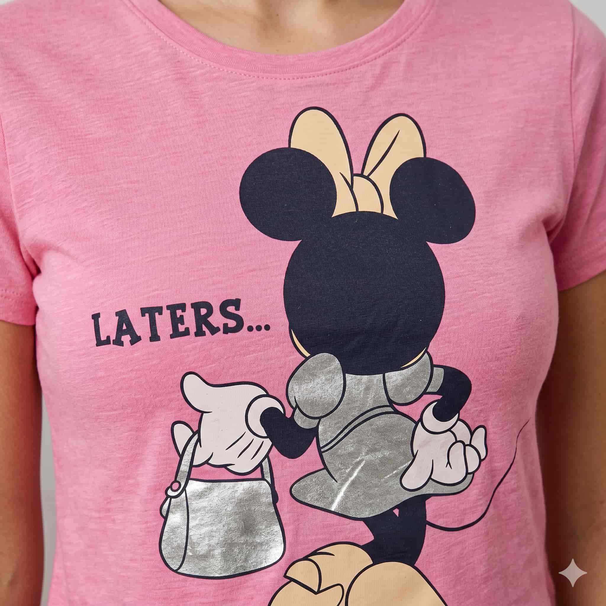Minnie Mouse Women Half Sleeves Short Set - Pink