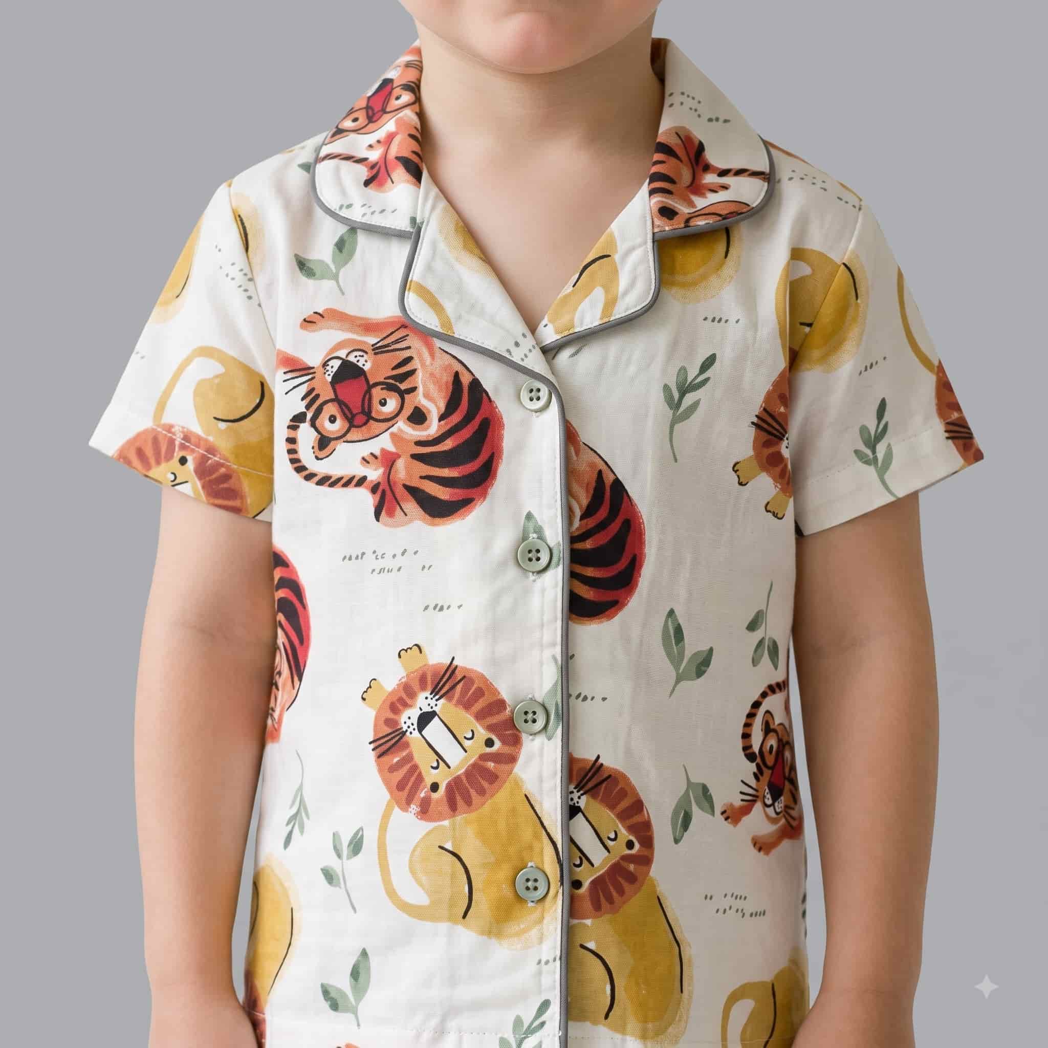 Wild Cubs Boys Half Sleeves Pajama Set - White