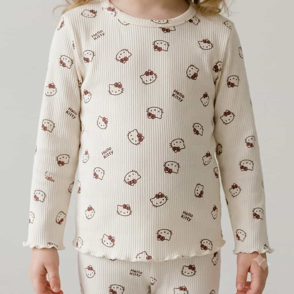 Hello Kitty Girls Full Sleeves Pajama Set – Cream