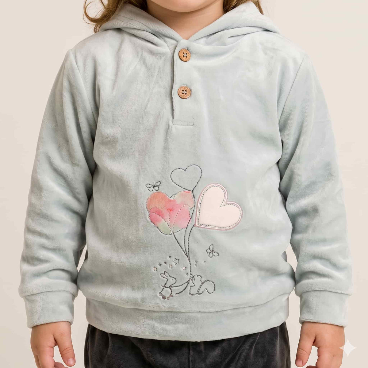 Heart Whispers Baby Girls Winter Full Sleeves Pajama Set – Ice Blue & Charcoal Grey