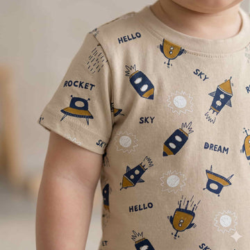 Cosmic Explorer Baby Boys Half Sleeves Set - Beige