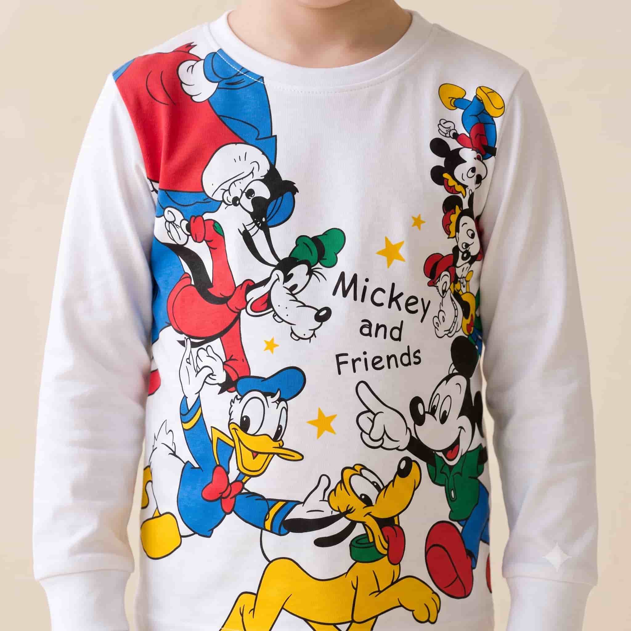 Mickey Donald and Friends Boys Full Sleeves Pajama Sets- White