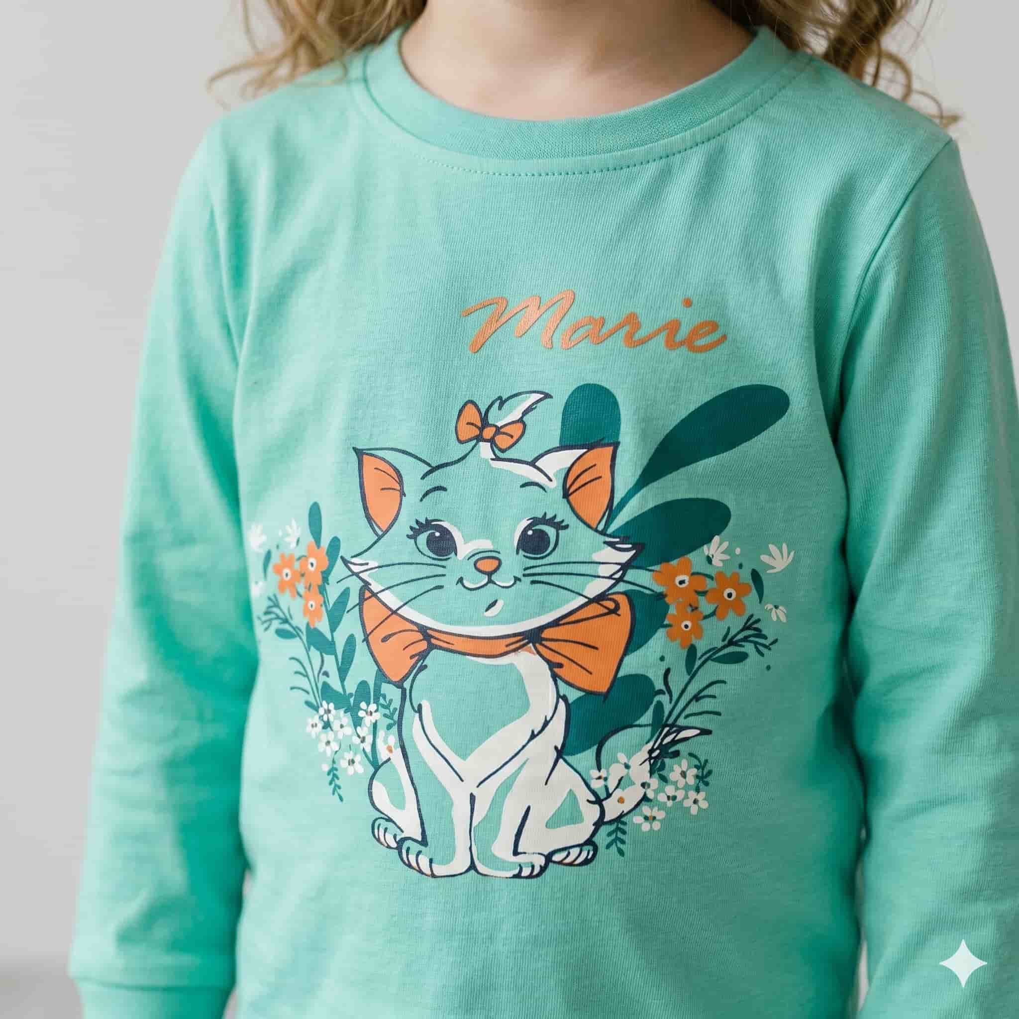 Marie Meadow Girls Full Sleeves Pajama Set - Mint Green