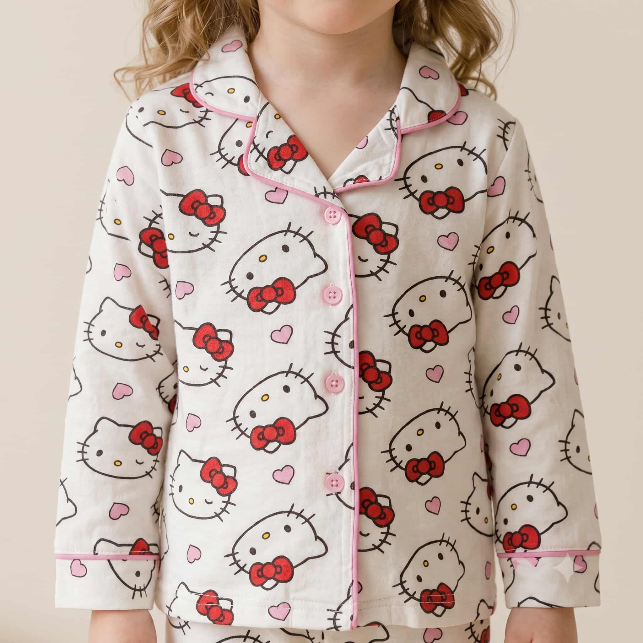 Hello Kitty Girls Full Sleeves Pajama Set – White