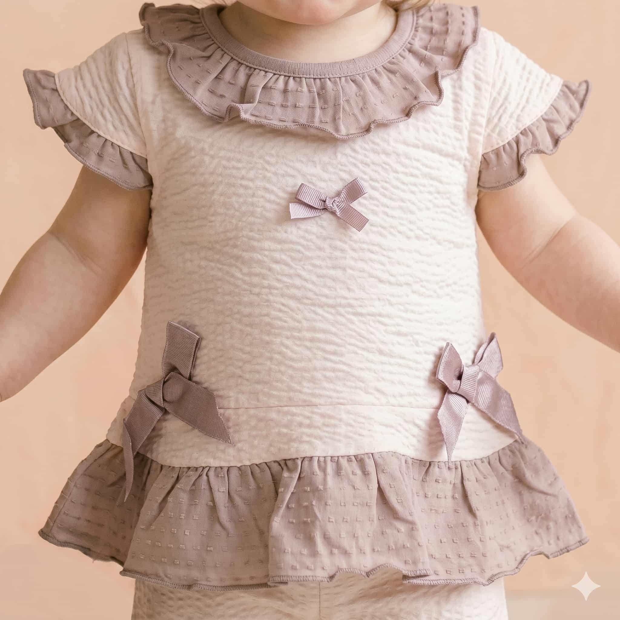 Ivory Whisper Baby Girls Half Sleeves Set - Cream