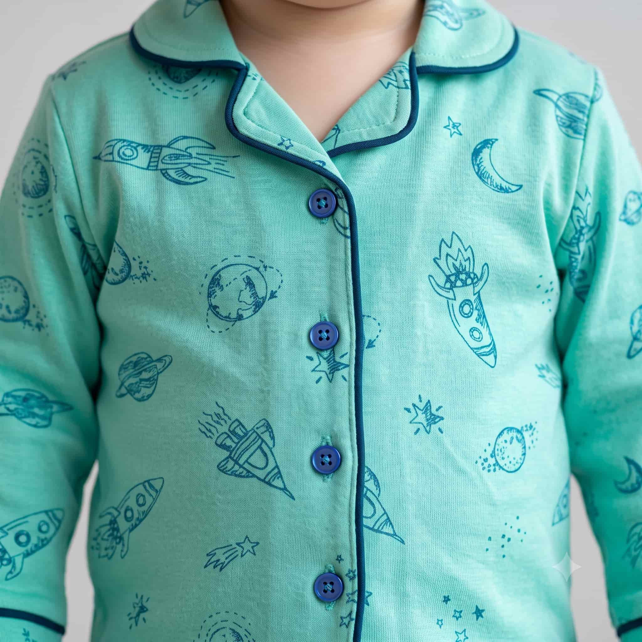 Galactic Explorer Baby Boys Full Sleeves Pajama Set - Mint Green