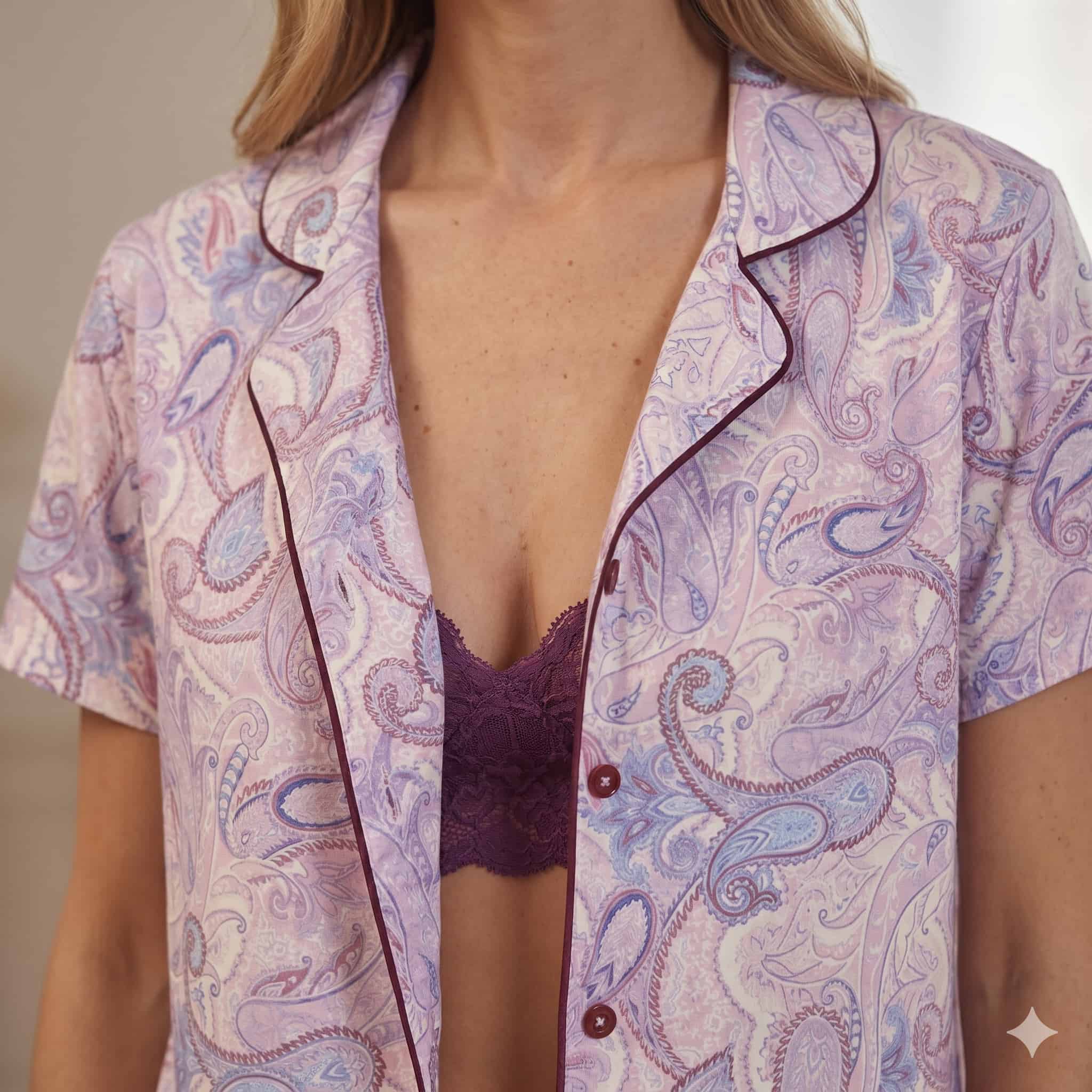 Pastel Paisley Women Half Sleeves Pajama Set - Purple