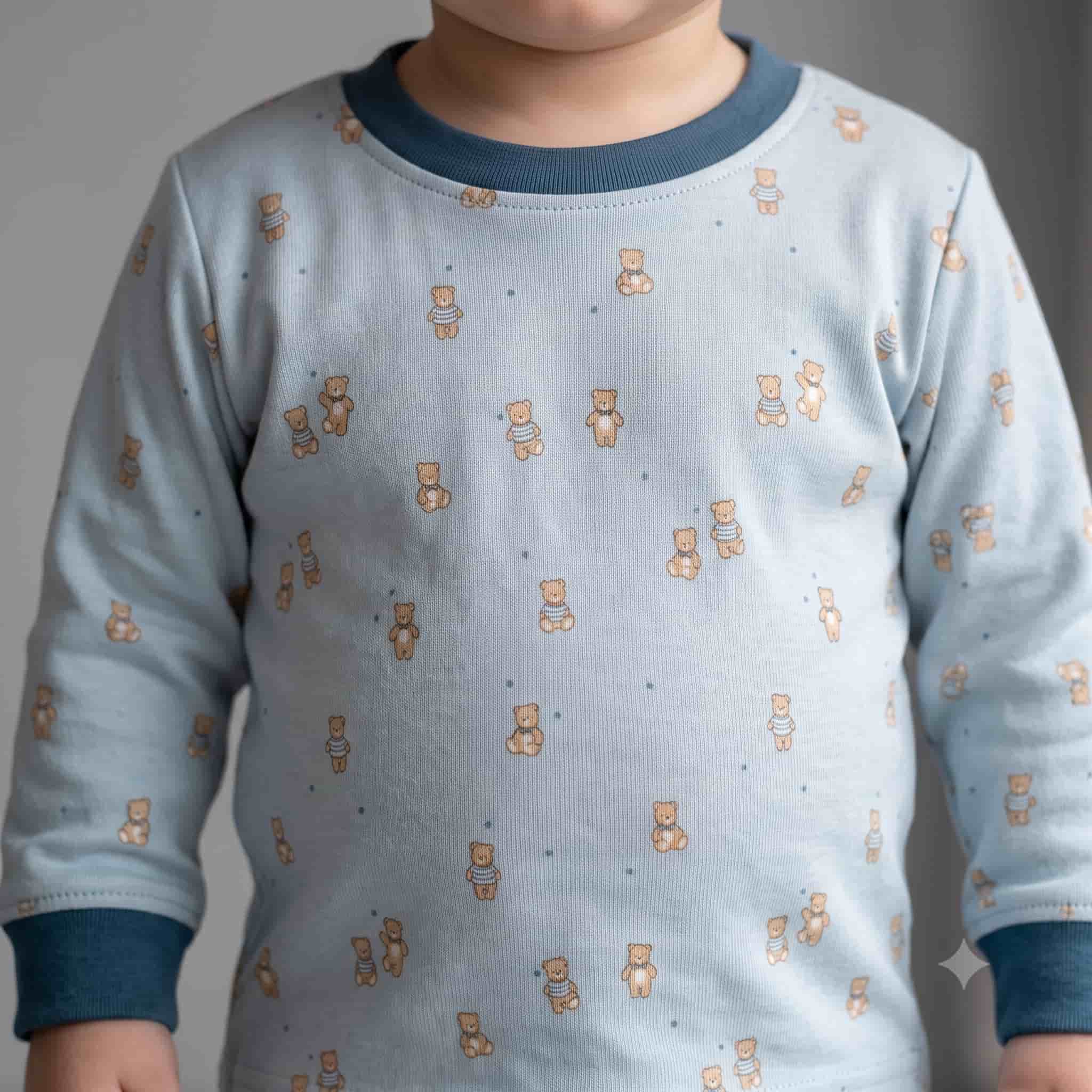 Teddy Bear Baby Boys Full Sleeves Pajama Set – Light Blue