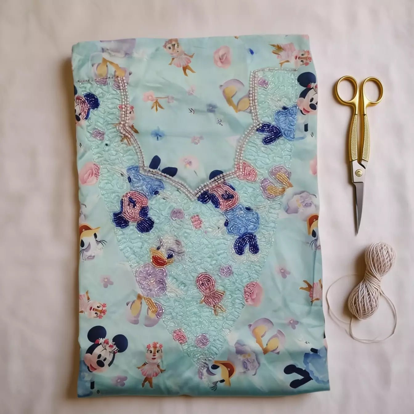 Minnie Daisy Girls Embroidered Mukhawir - Light Blue