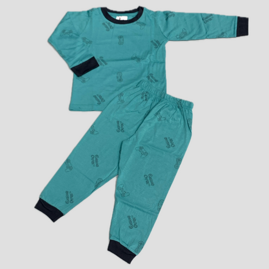 Game Over Boys Full Sleeves Pajama Set - Green