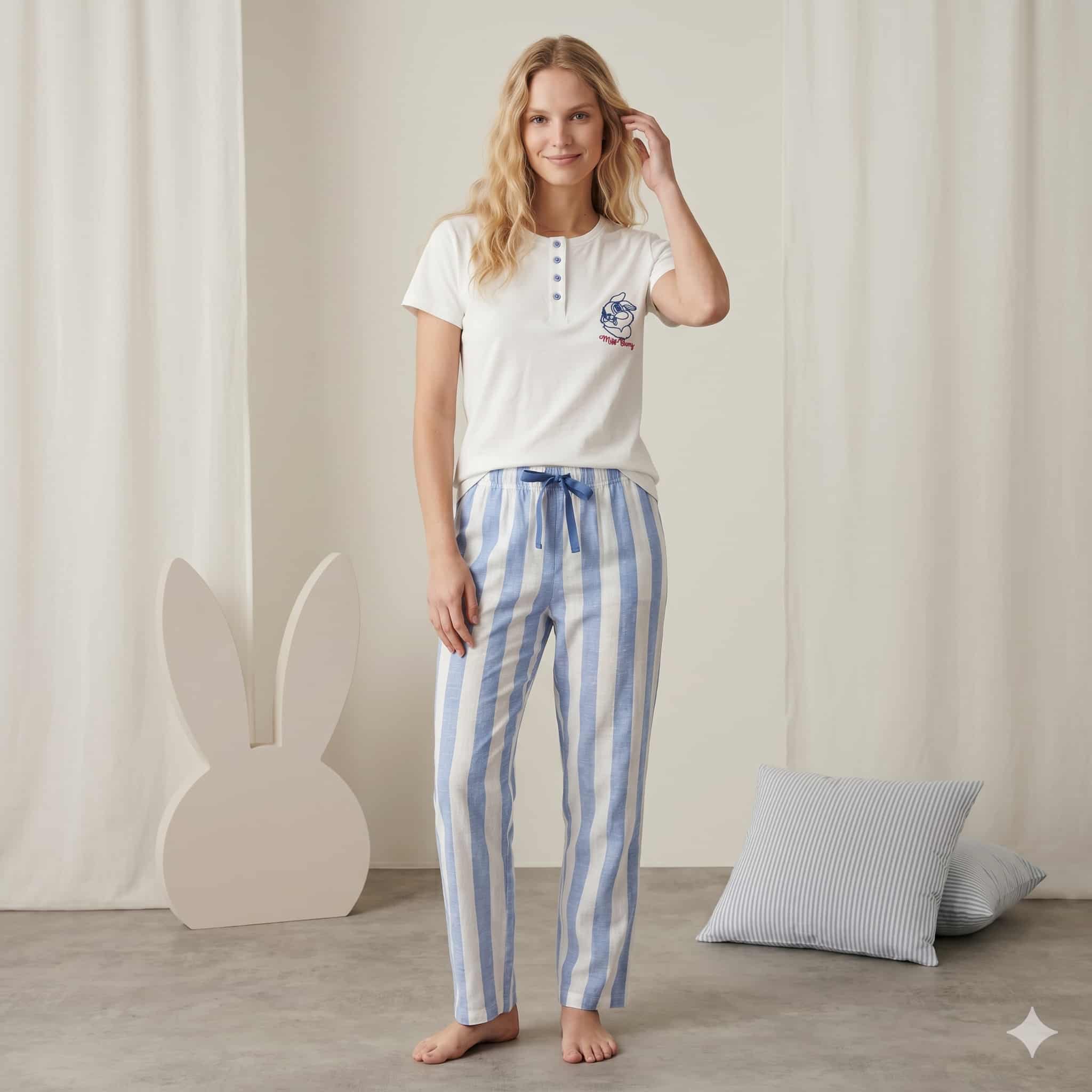 Bunny Bliss Women Half sleeves pajama set - White.