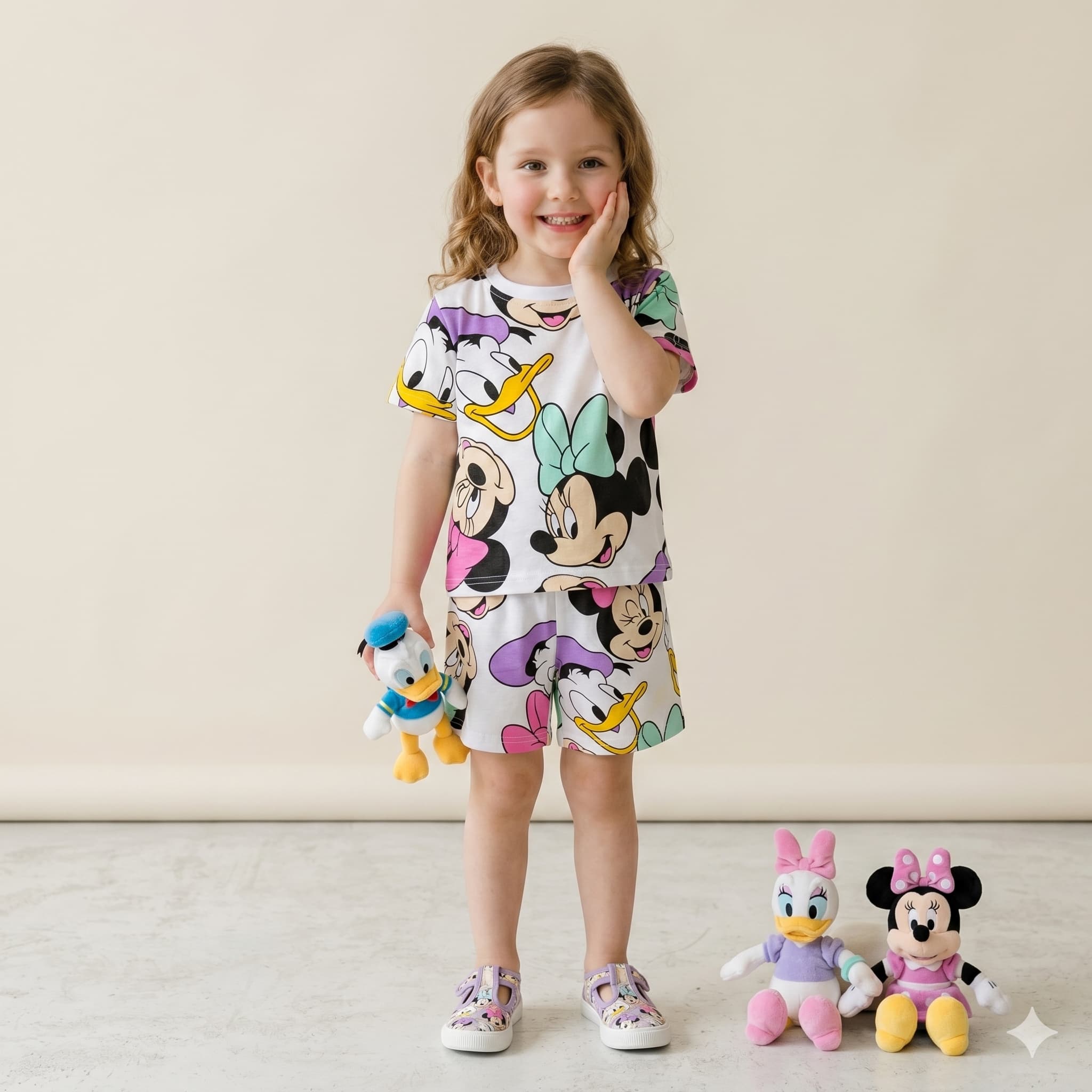 Donald Duck & Minnie Mouse Girls Short Set - White
