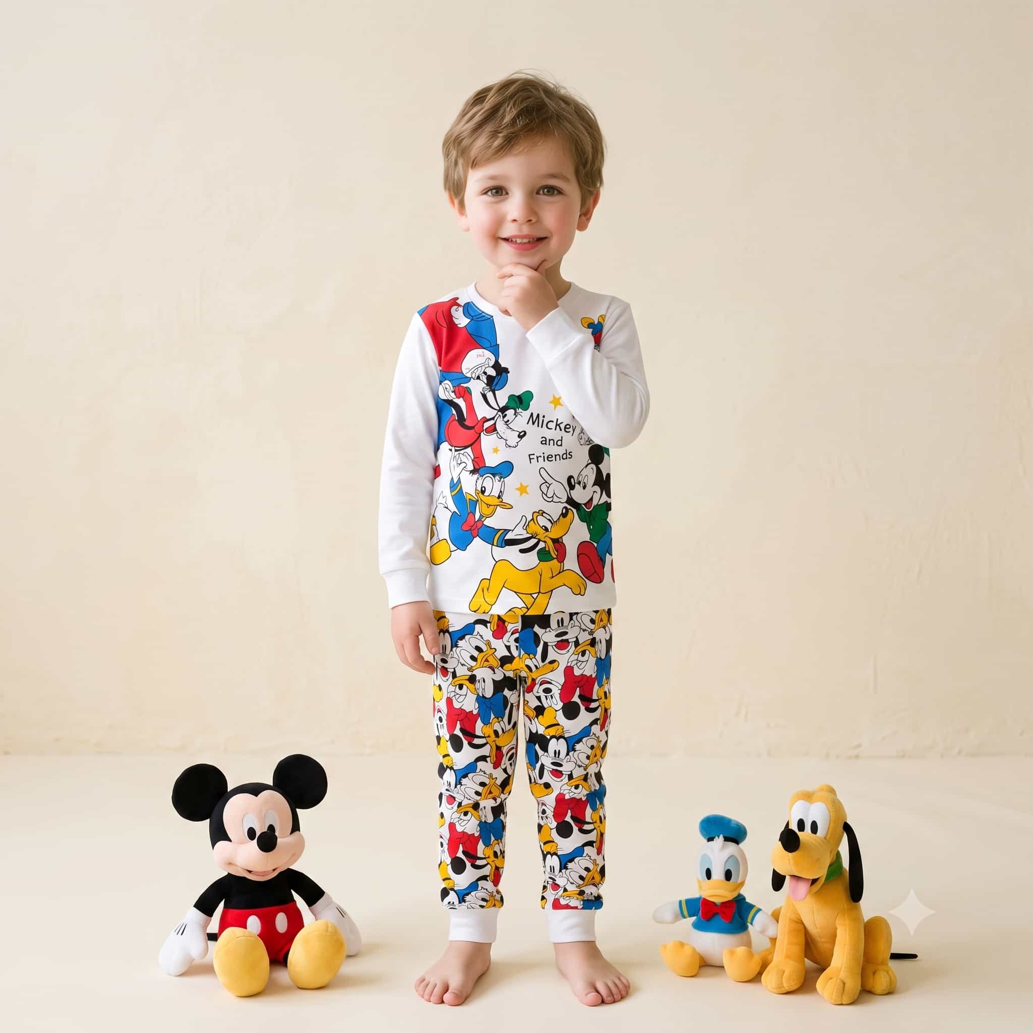Mickey Donald and Friends Boys Full Sleeves Pajama Sets- White