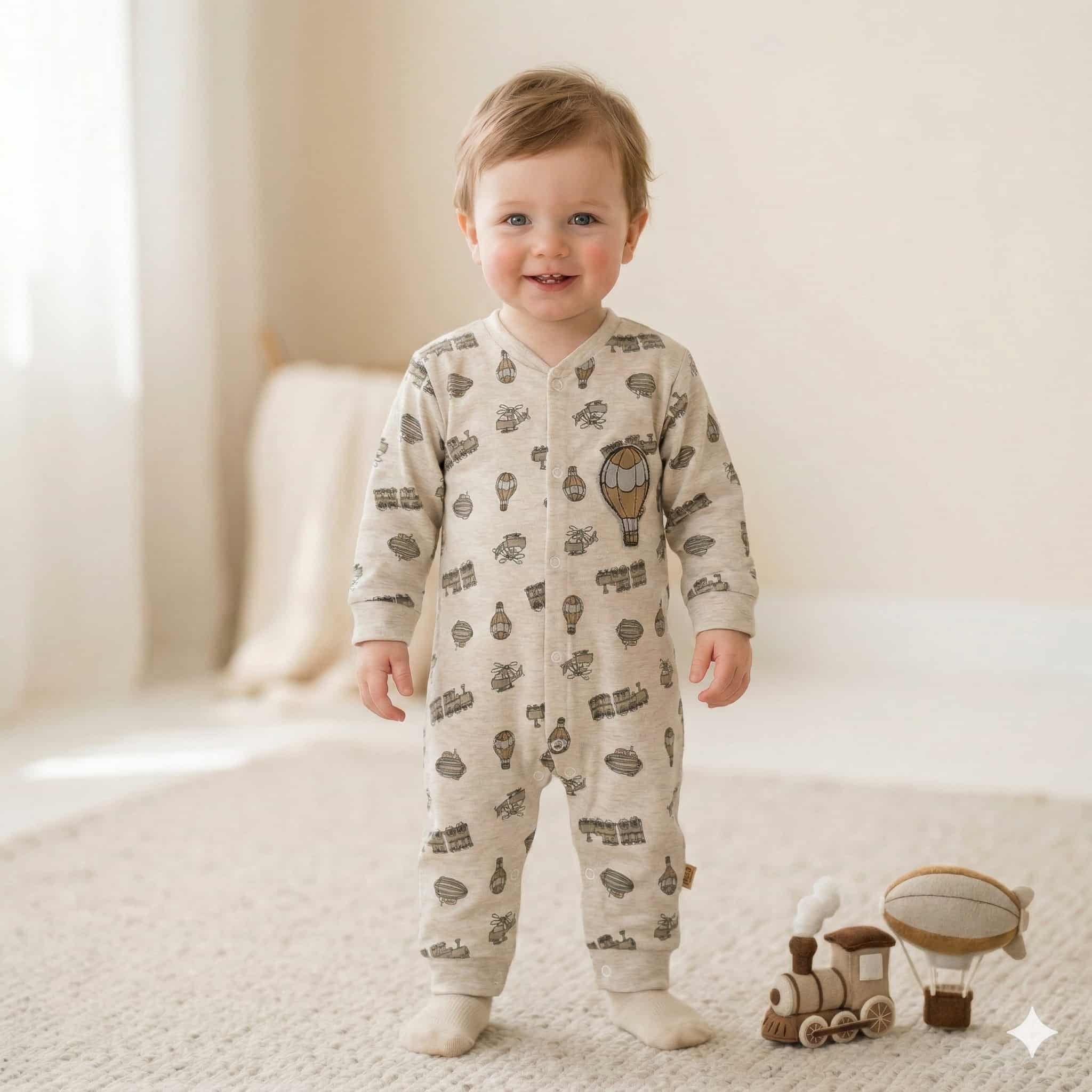 Hot Air Balloon Baby Boy Set - Beige