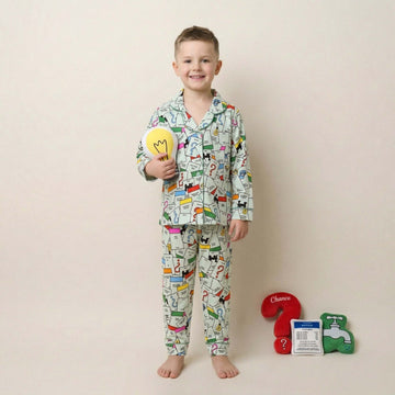 Quiz Word Boys Button Pajama Set - Multicolor