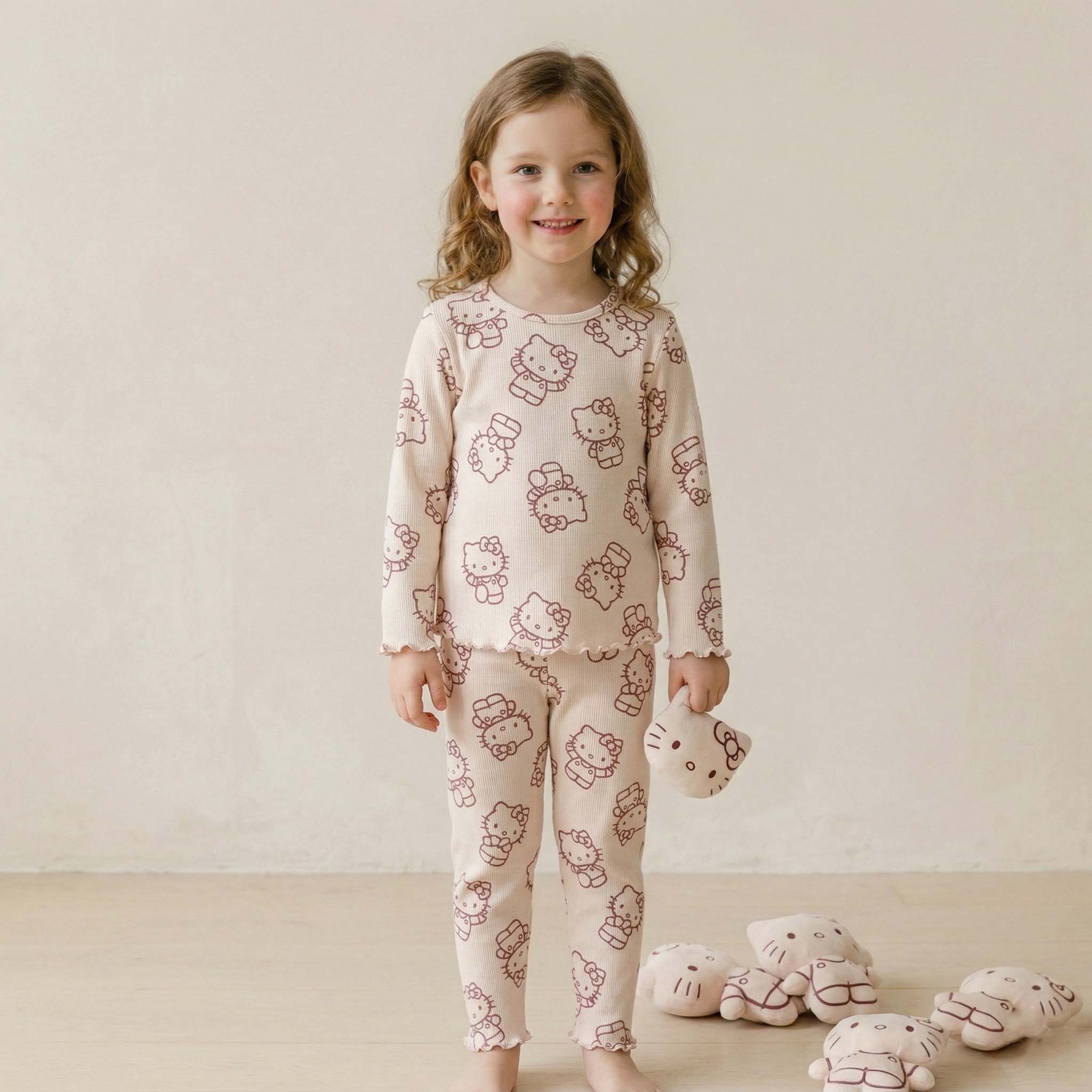 Hello Kitty Girls Full Sleeves Pajama Set - Cream