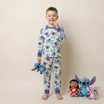 Stitch Boys Full Sleeves Pajama Set - White & Blue