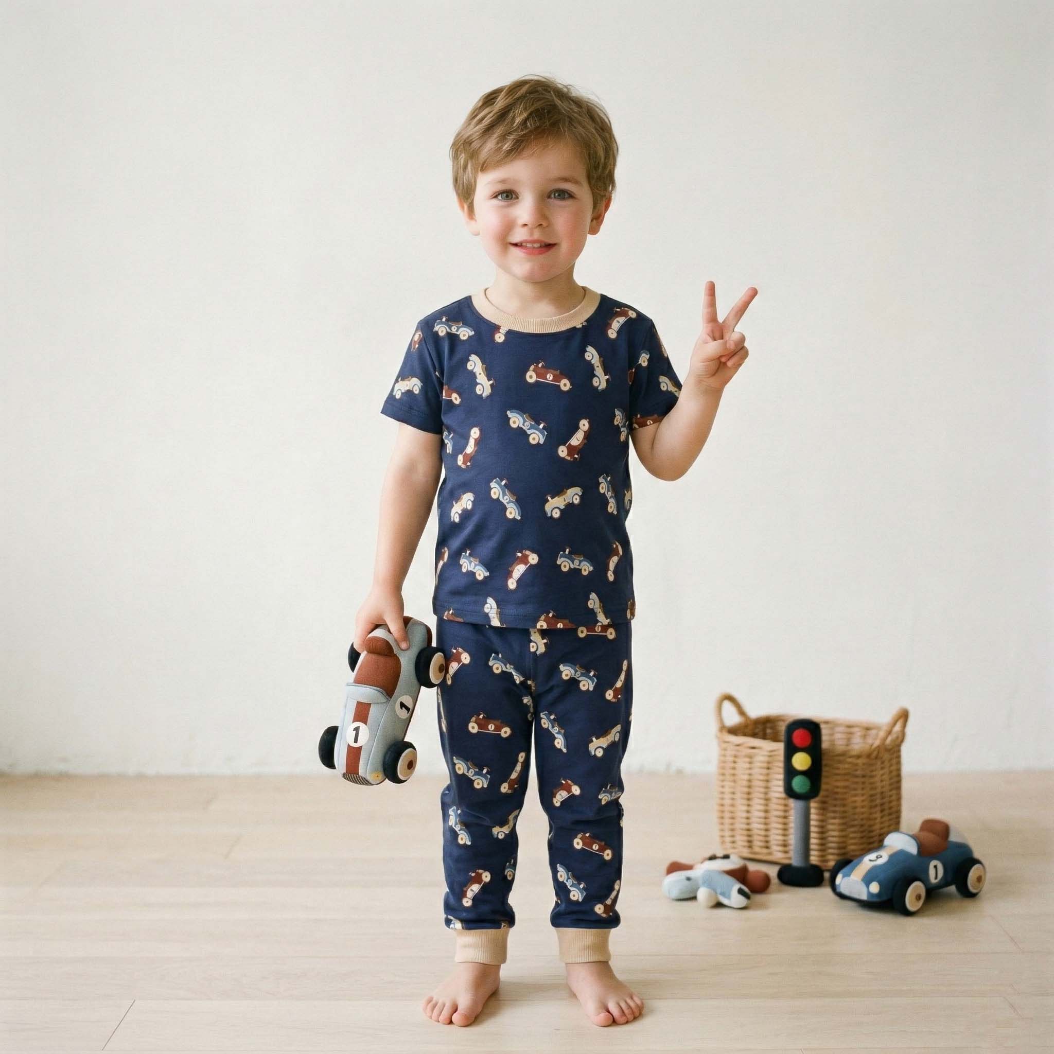 Vintage Car Boys Pajama Set - Navy Blue