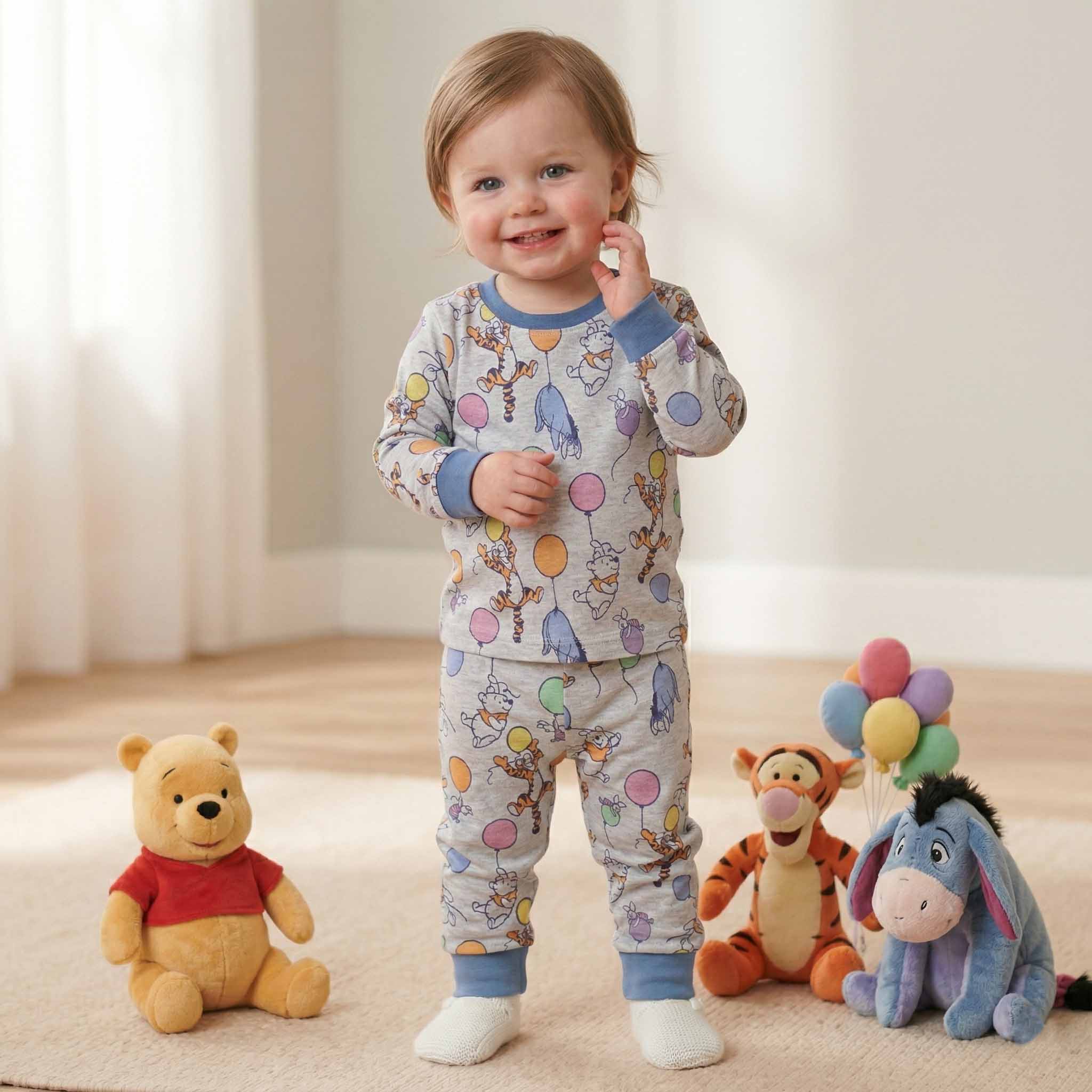 Pooh & Friends Baby Boy Full Sleeves Pajama Set - Grey
