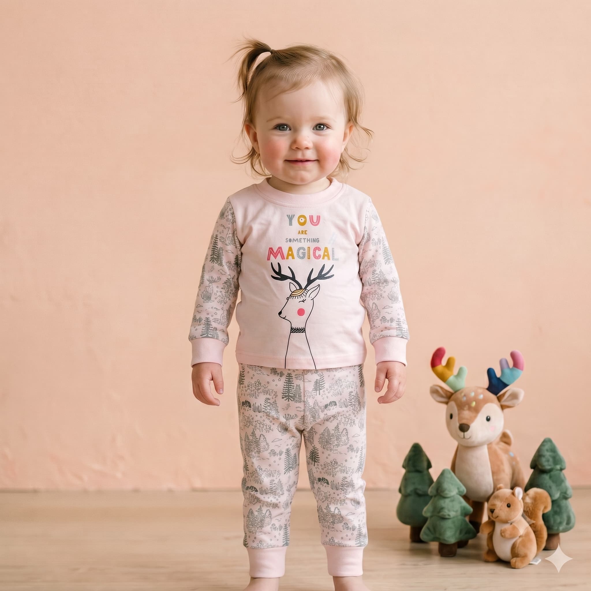Magical Dear Baby Girls Full Sleeves Pajama Set - Blush Pink