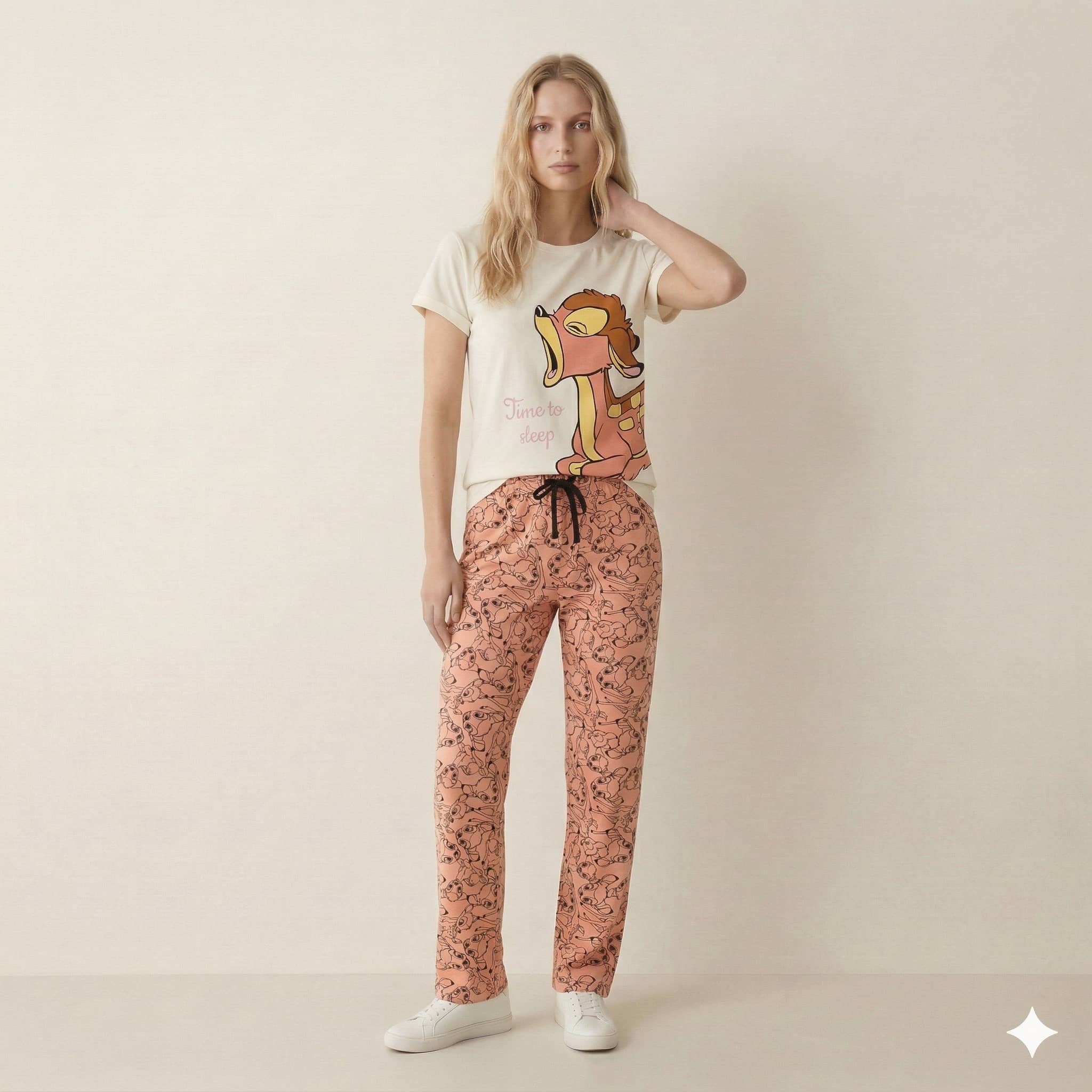 Time to Sleep Women Pajama Set - White-Pink