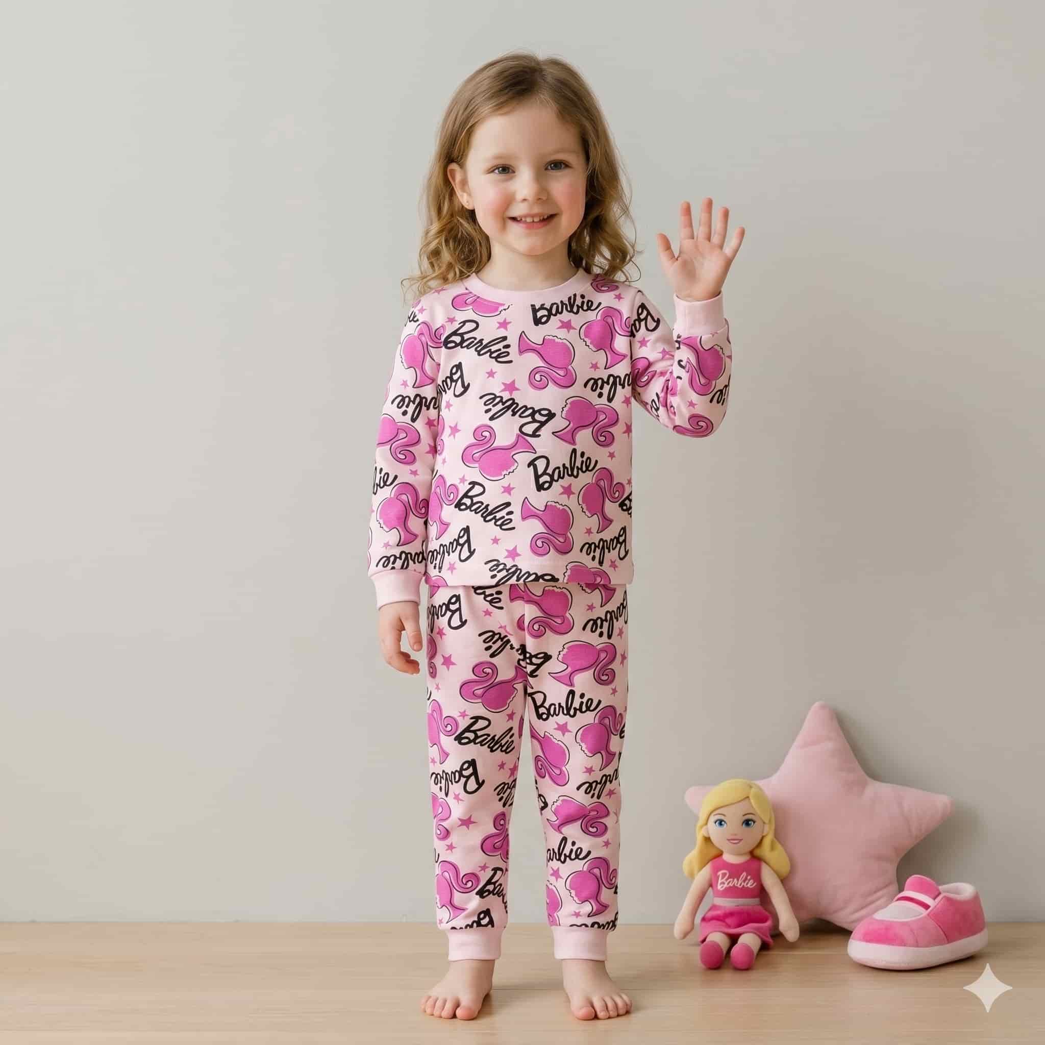 Barbie Girls Full Sleeves Pajama Set – Light Pink