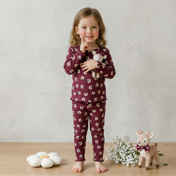 Little Bouquet Girls Full Sleeves Pajama Set - Maroon