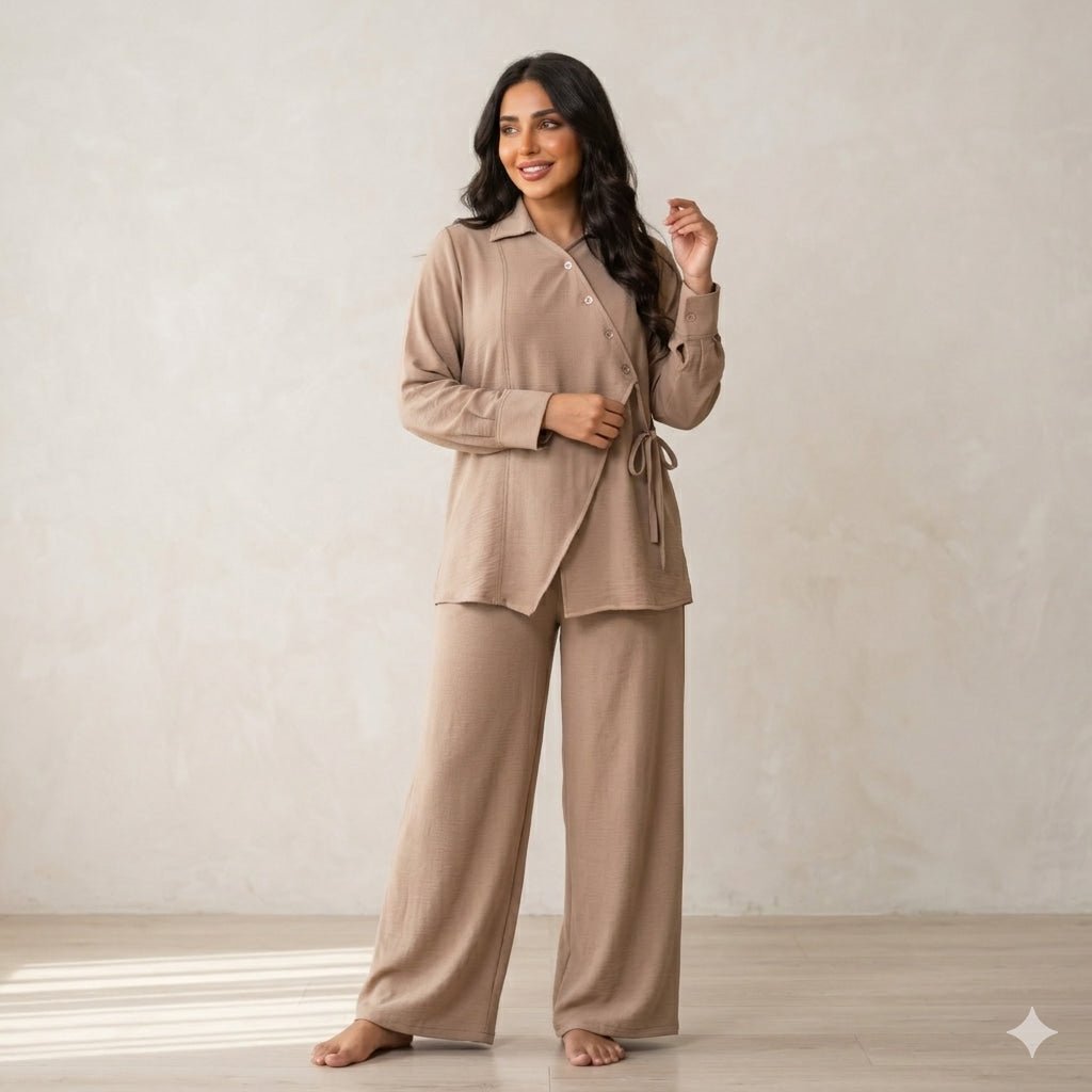 Beige Breeze Women Full Sleeves Co ord Set - Beige